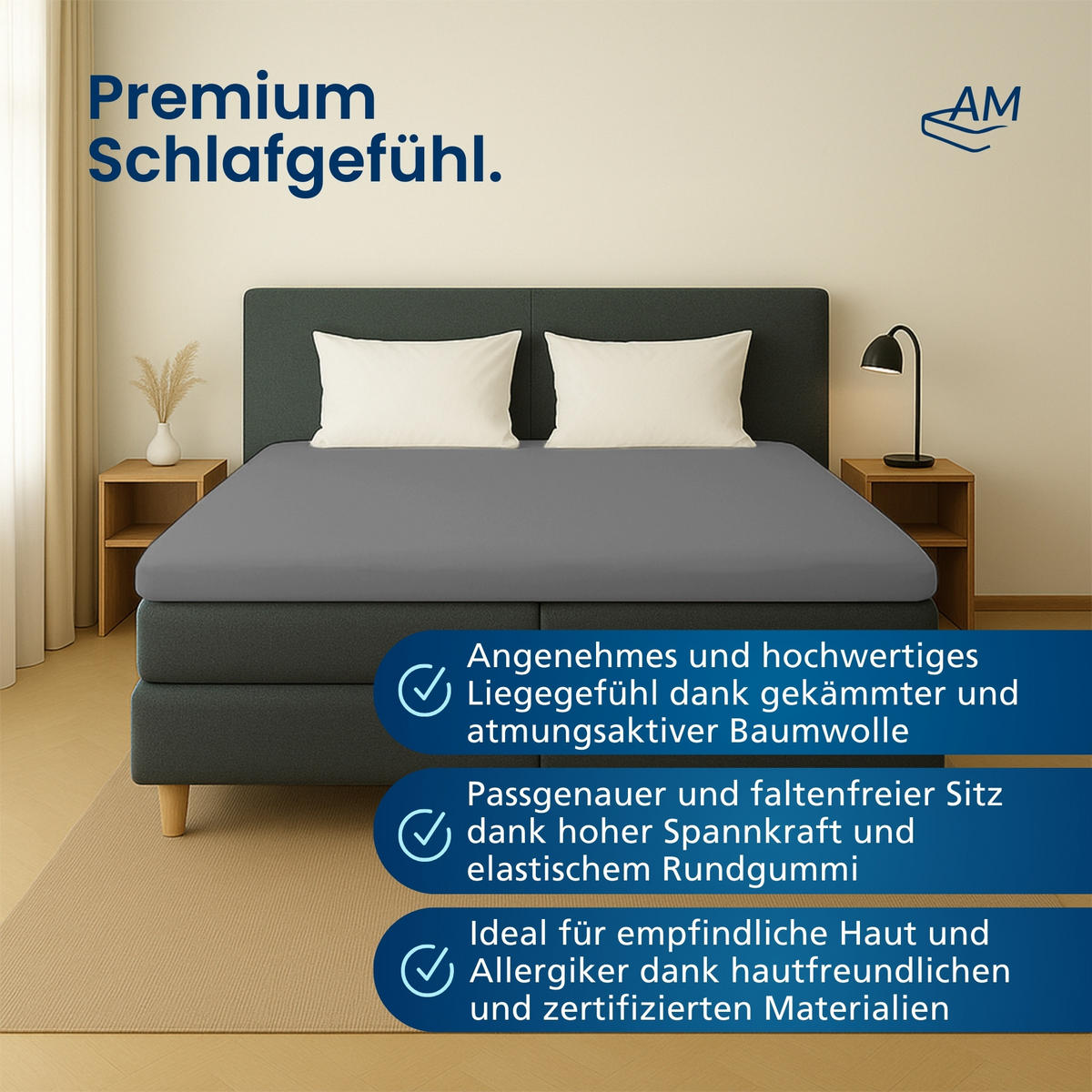 SPANNBETTLAKEN TOPPER 200/200/12 cm Anthrazit - Anthrazit, Textil (200/200cm) - AM Qualitätsmatratzen