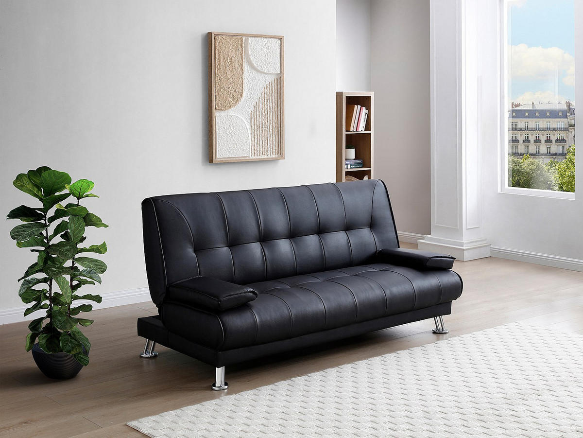 SCHLAFSOFA - 3 Personen - Kunstleder - Schwarz - - Schwarz, Leder (192/91/91cm) - Vente-Unique