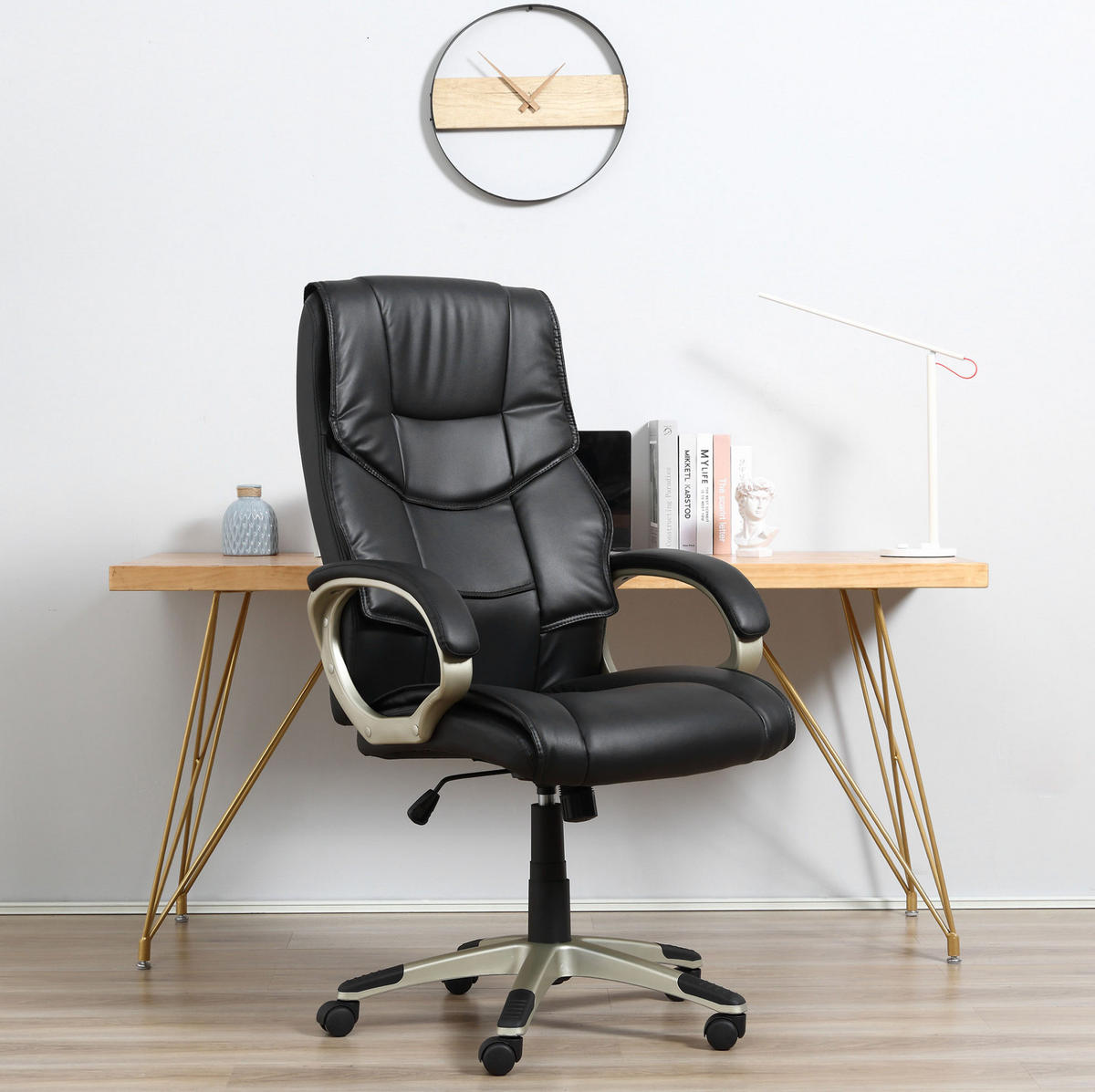 BÜROSTUHL in Schwarz 58x70x124 cm mit höhenverstellbarem Sitz und Wippfunktion - Schwarz, Metall (70/124/58cm) - IVMEU