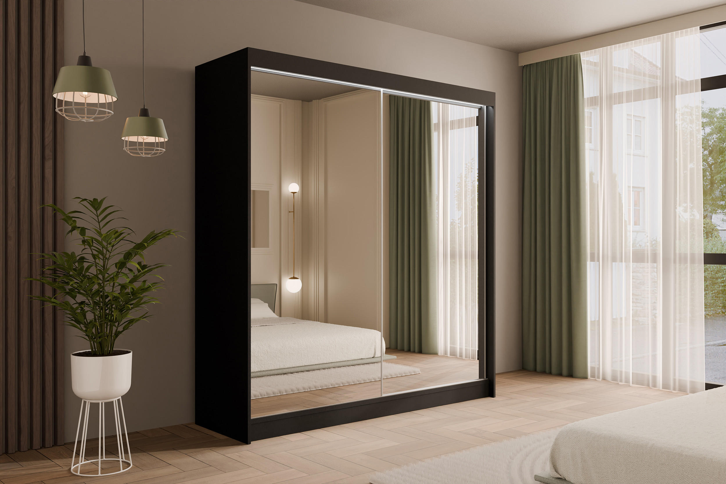 KLEIDERSCHRANK AMOHA mit LED - 200 cm - Schwarz - Schwarz, Holzwerkstoff (200/215/61cm) - ALTDECOR