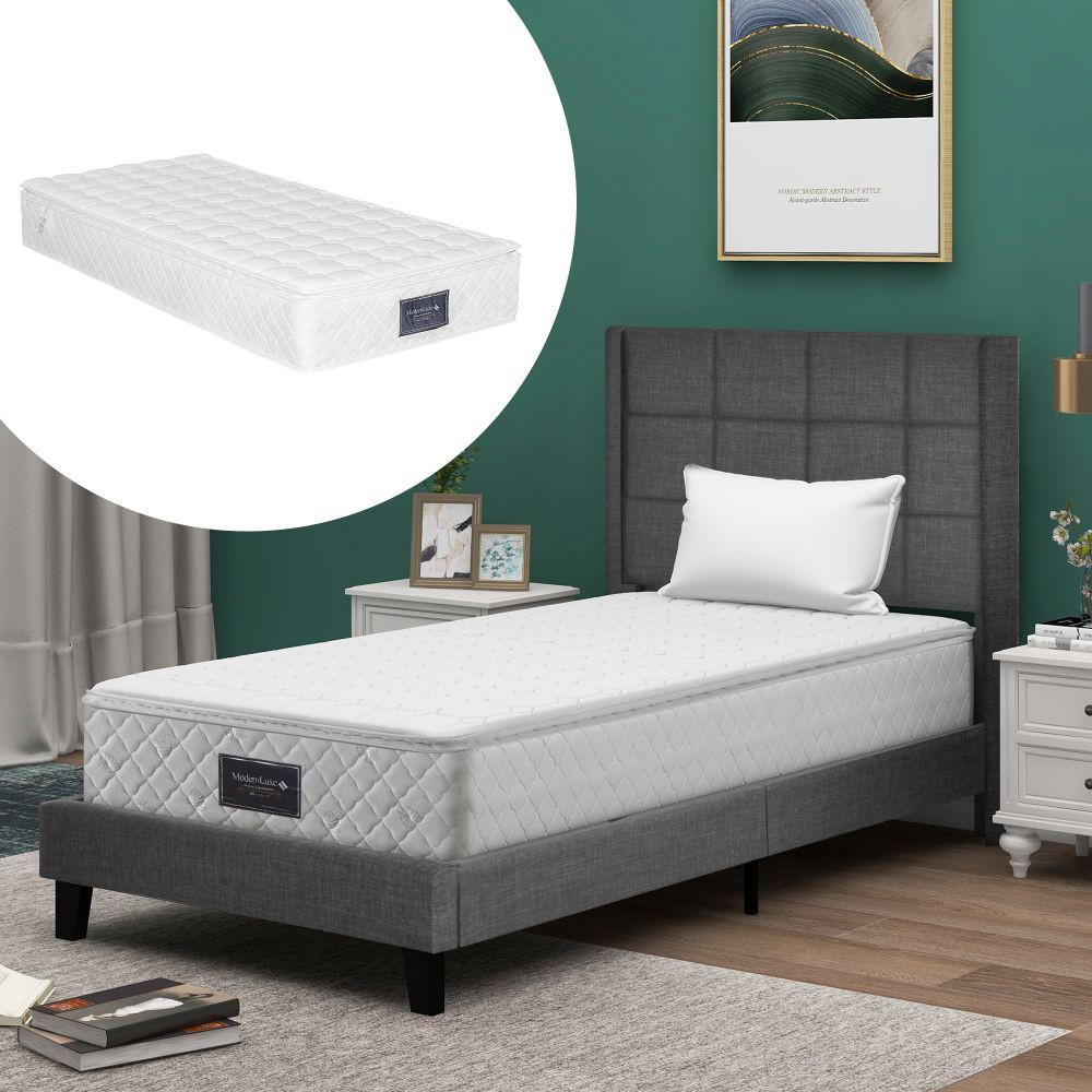 POLSTERBETT 90/200 cm in Grau mit Matratze - Grau, Holz/Textil (90/200cm) - KOMHTOM