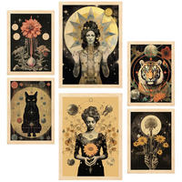 POSTER Set Mit 6 Femininen Mystischen & Esoterischen A3 & A4 Rahmen Aus Hellem Holz - Beige, Papier (29/3cm) - Nacnic