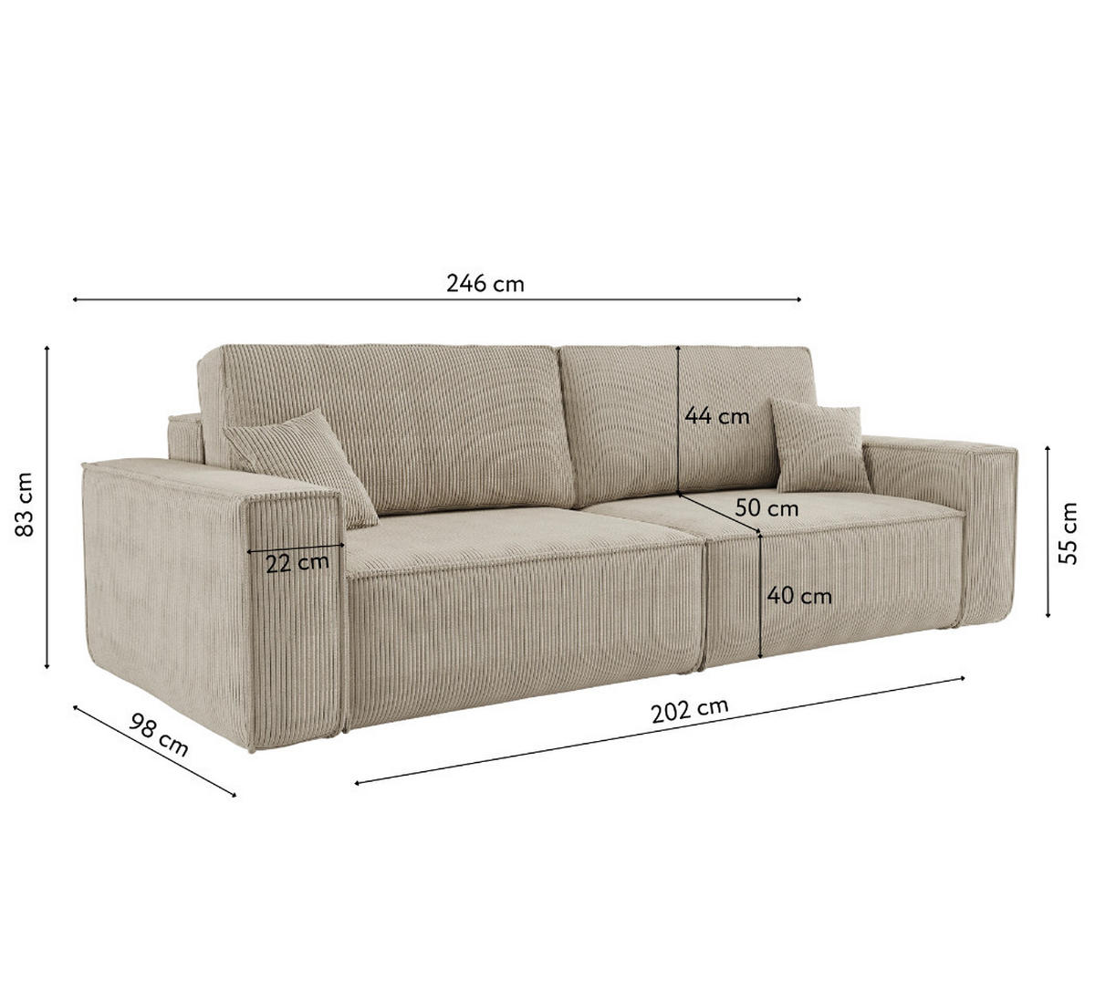 SCHLAFSOFA BEST und Bettkasten Stoff Poso Dunkelbeige - Cappuccino, Holz (246/83/98cm) - Kaiser Möbel