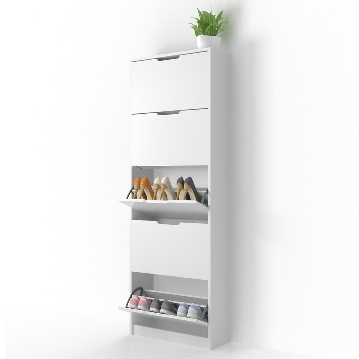 SCHUHKIPPER Luca Weiß 22 x 169 cm 5 Fächer - Weiß, Holzwerkstoff (59/169/22cm) - Vicco