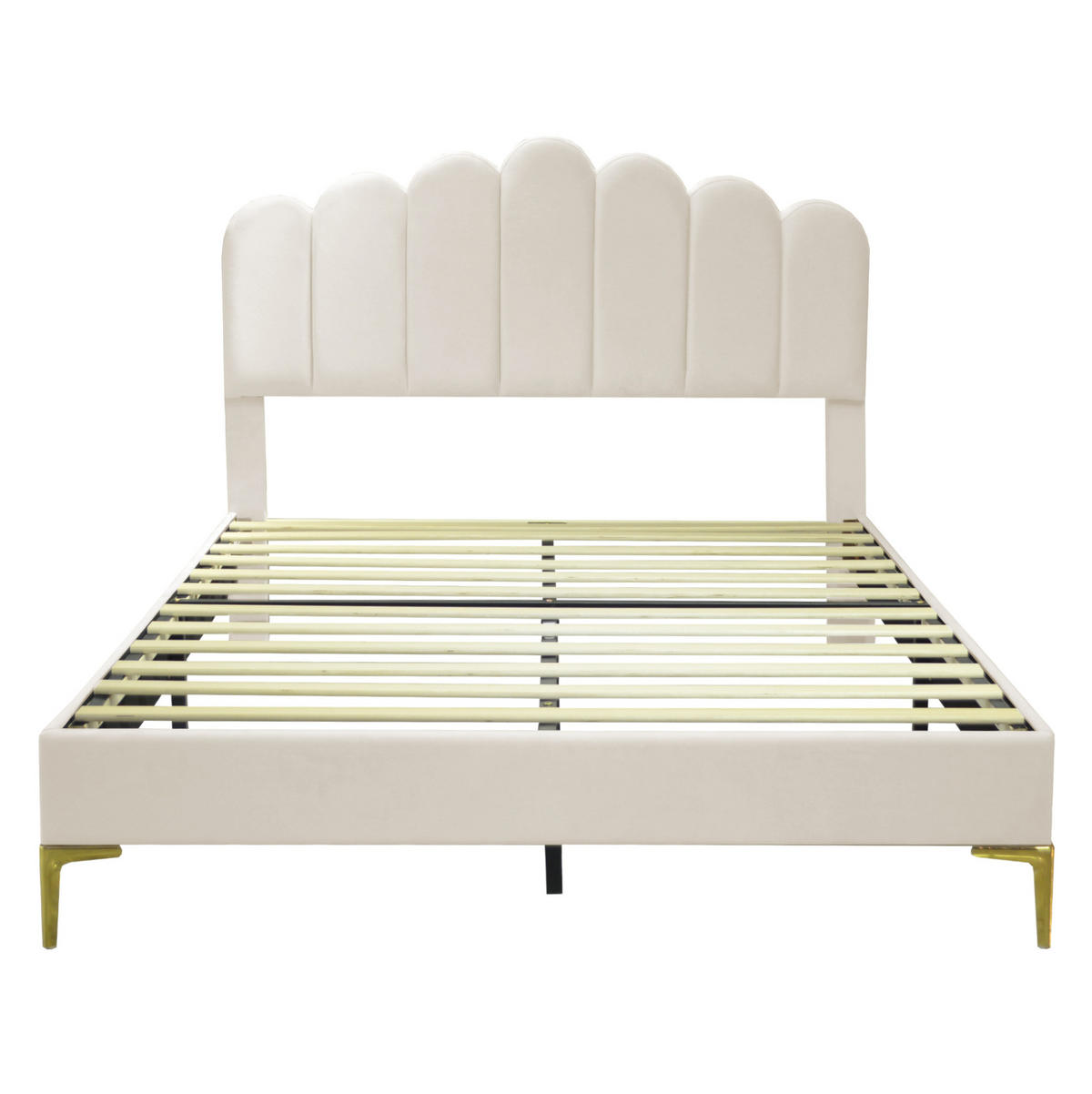POLSTERBETT mit verstellbarem Kopfteil 140x200 cm Samt Beige - Beige, Metall (140/200cm) - Meubliv
