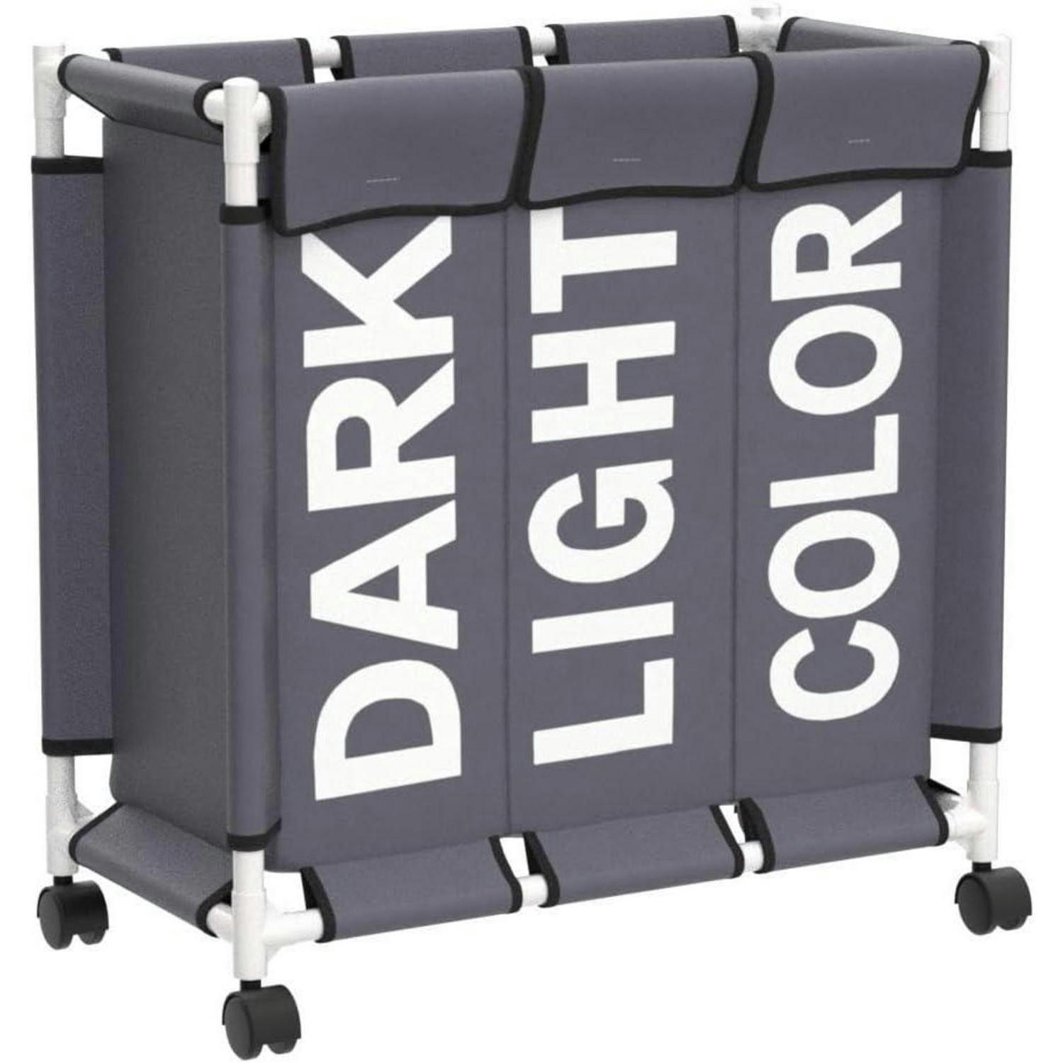 WÄSCHESORTIERER auf Rollen 90L 3 Fächer Grau - Grau, Textil (34/69/60cm)