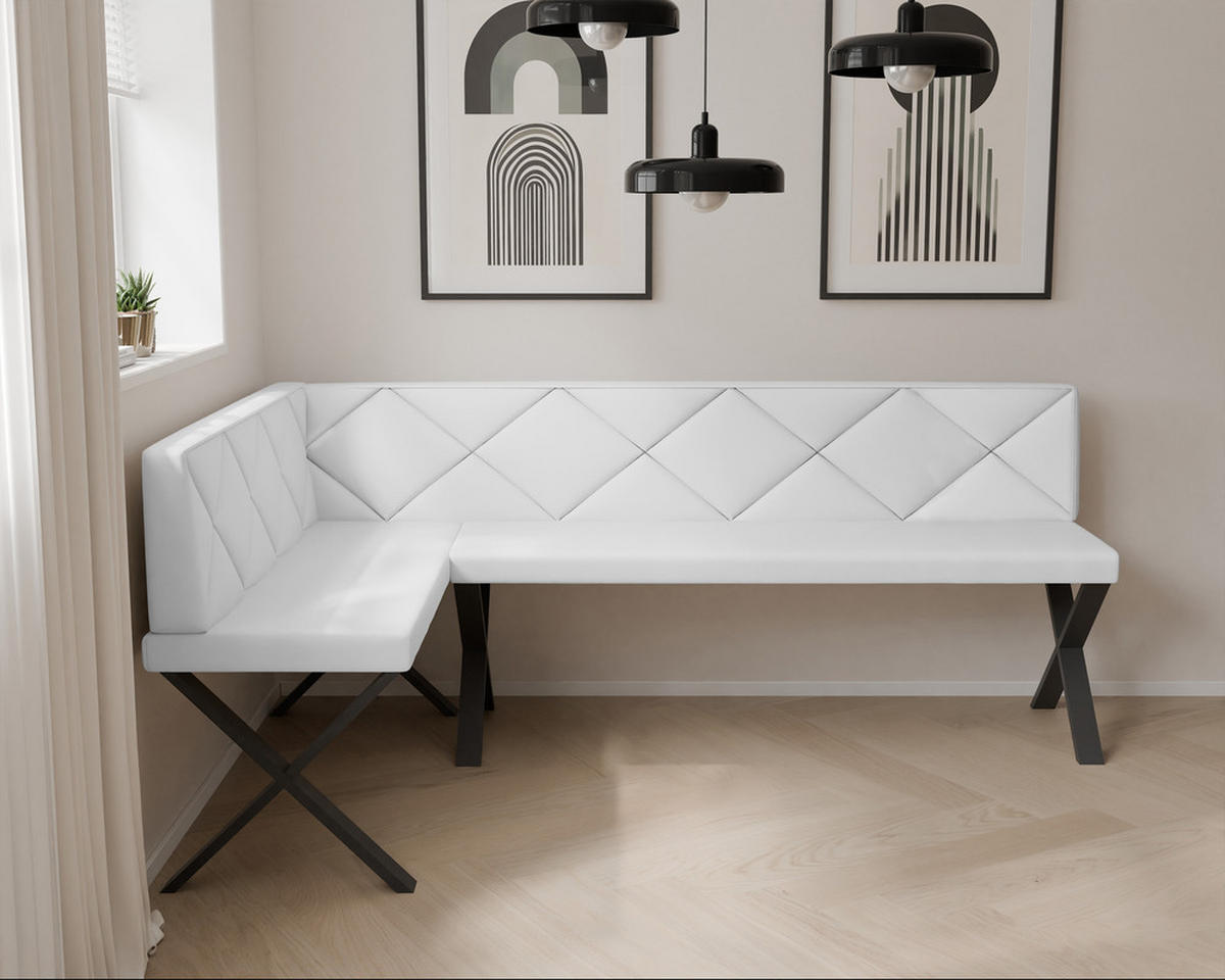ECKBANK links VERO X Kunstleder gesteppt, 142/196 cm Weiß - Weiß, Kunststoff/Textil (142/196cm) - Idohome