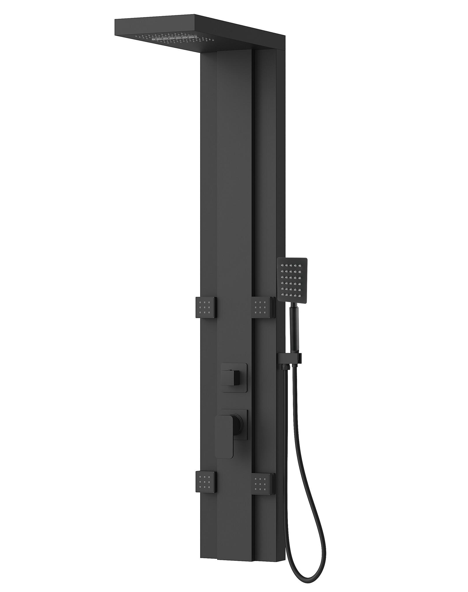 DUSCHPANEEL Arden mit Mischbatterie Schwarz Aluminium - 135 x 22 cm - Schwarz, Holz (22/135/7cm) - Badplaats