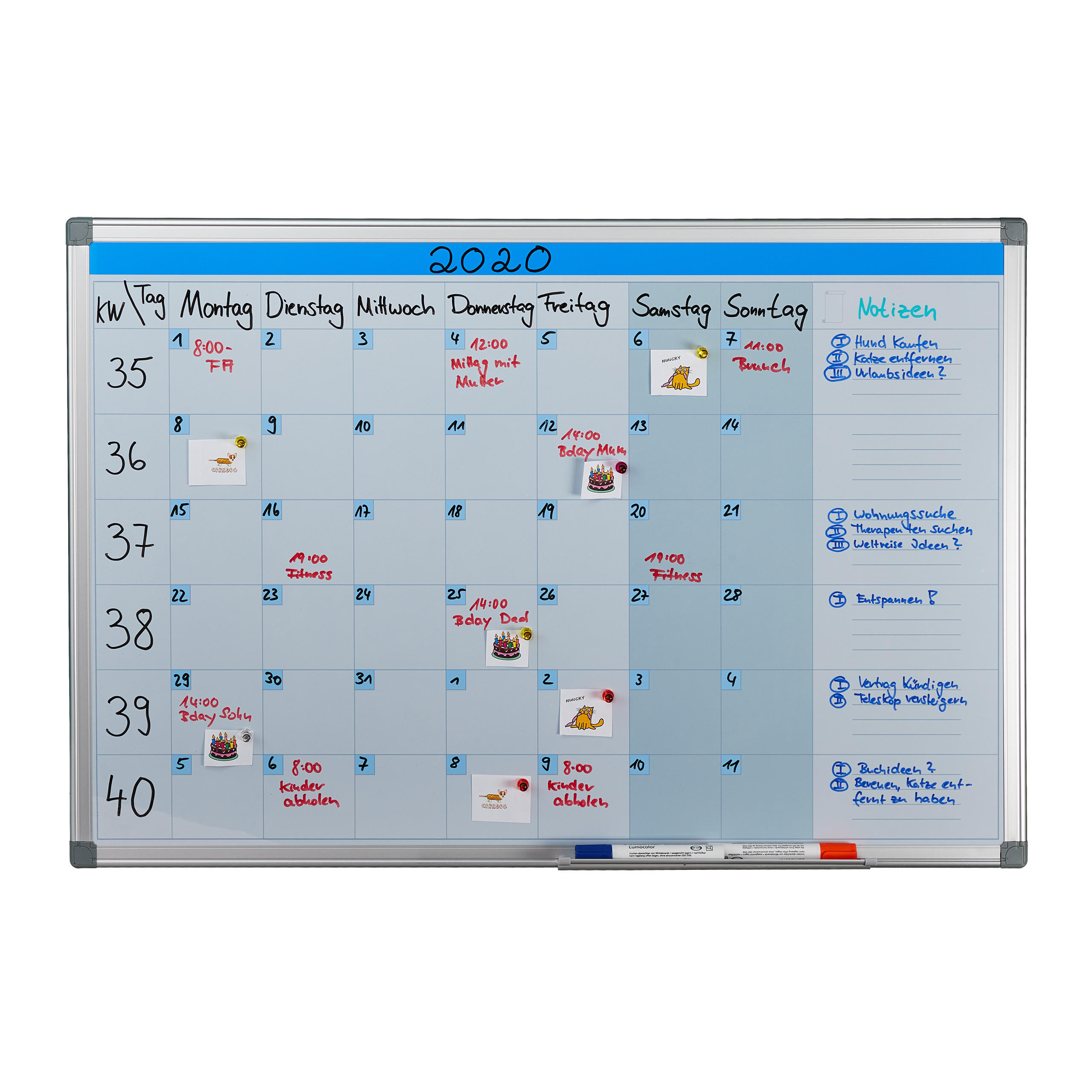 Relaxdays WHITEBOARD bílá stříbrná magnetické týdenní plánovač