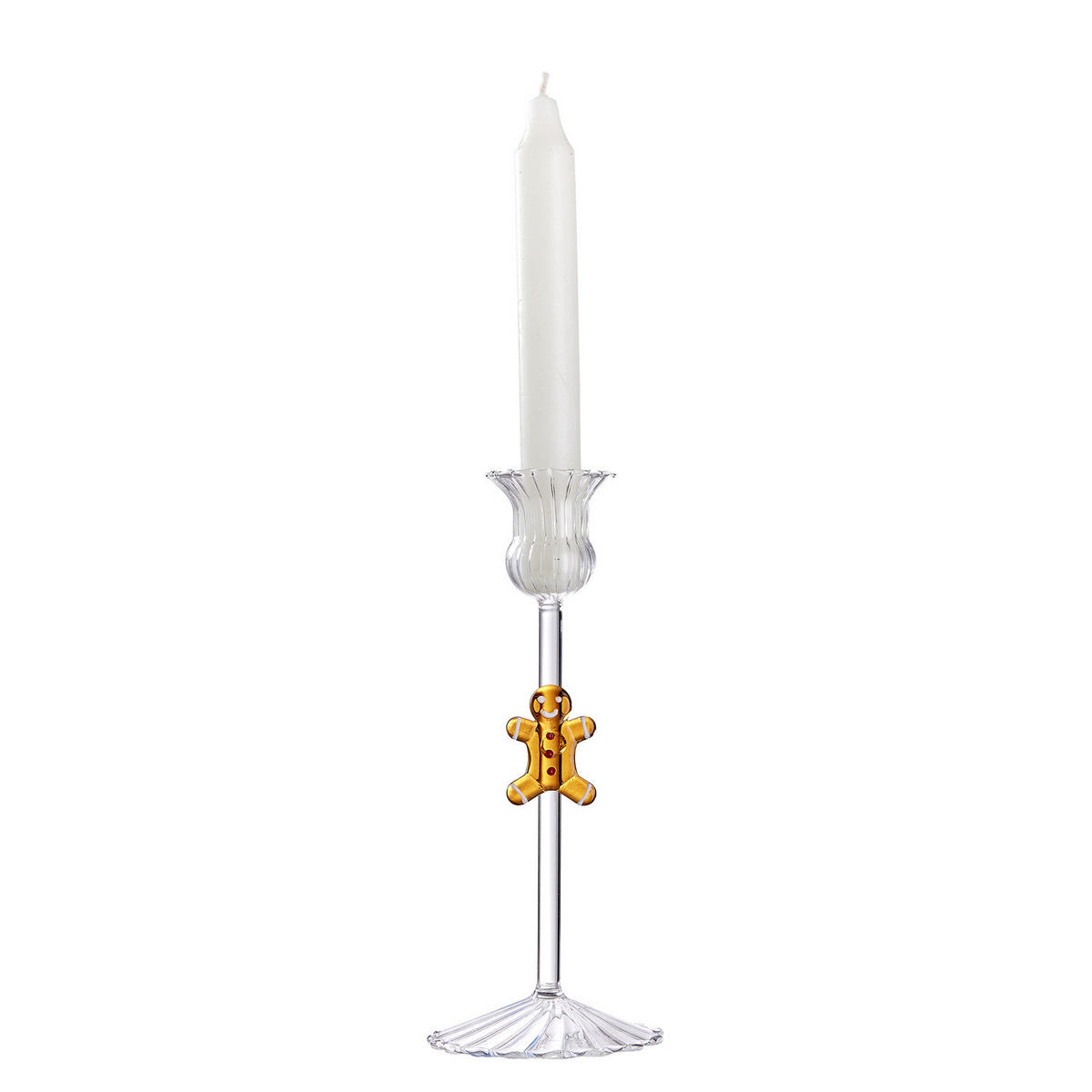 KERZENHALTER Merry & Bright für Stabkerzen mit Lebkuchenmann - Transparent, Glas (8/20/8cm) - Butlers
