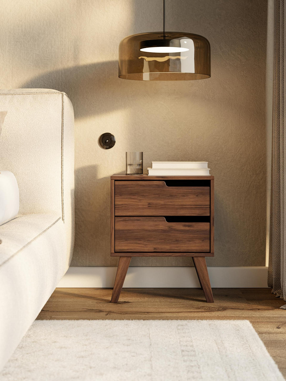 NACHTTISCH Solvo 45x55x40 cm - Modern Nachtschrank zum Schlafzimmer - EIN praktischer Commode aus Spanplatten - Braun - Braun, Holzwerkstoff (45/55/40cm) - Chilly