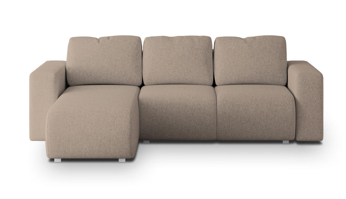 ECKSOFA RINOVA Beige Geflochtener Stoff mit Schlaffunktion - Beige, Holz (250/143cm) - MASSENO