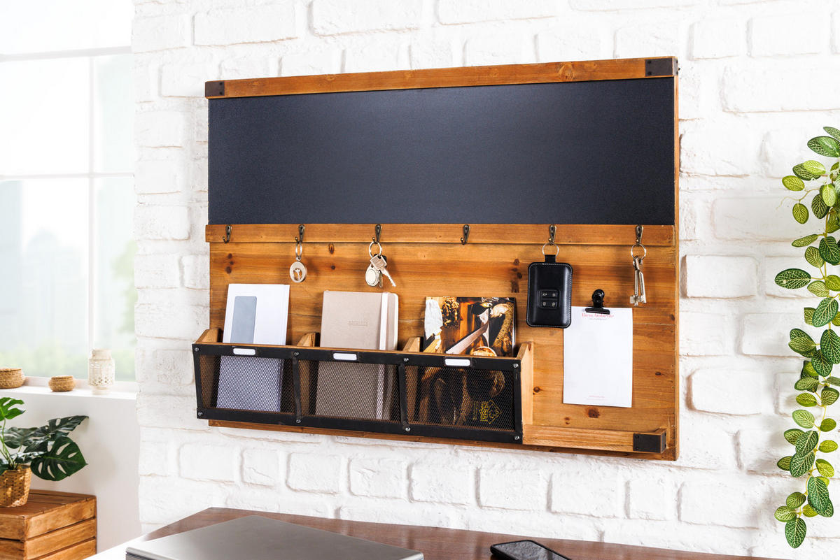 SCHLÜSSELBOARD HERITAGE Pinie Natur 80 cm - Schwarz/Braun, Holz/Metall (80/60/11cm) - riess-ambiente