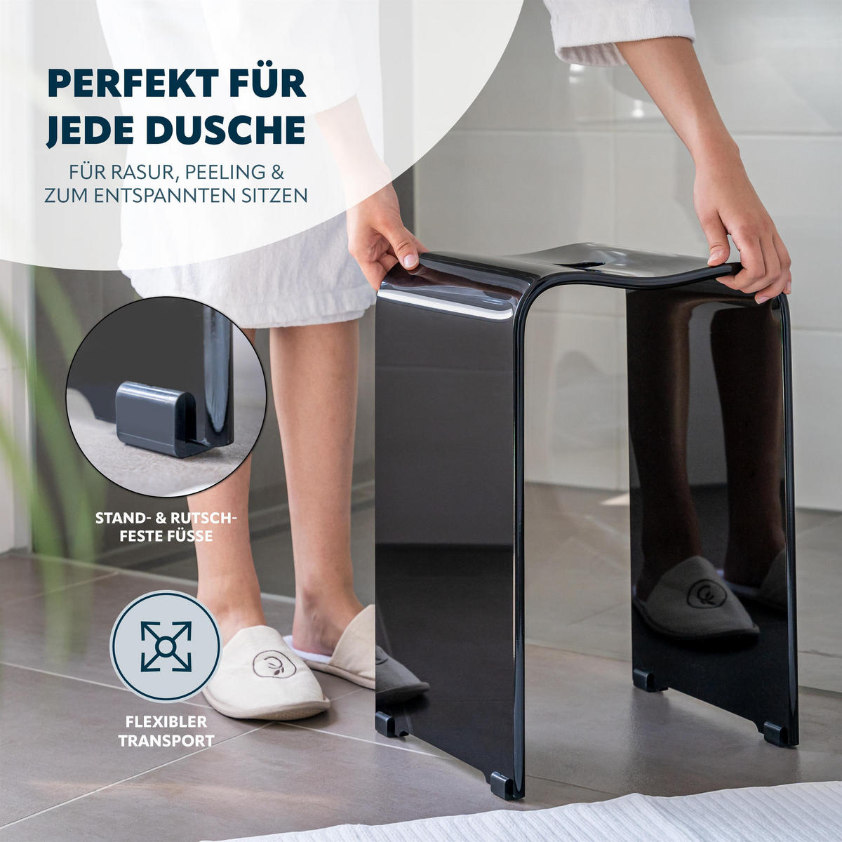 DUSCHHOCKER, schwarz, Kunststoff - Schwarz Hochglanz, Kunststoff (32/48.5/27cm) - bremermann