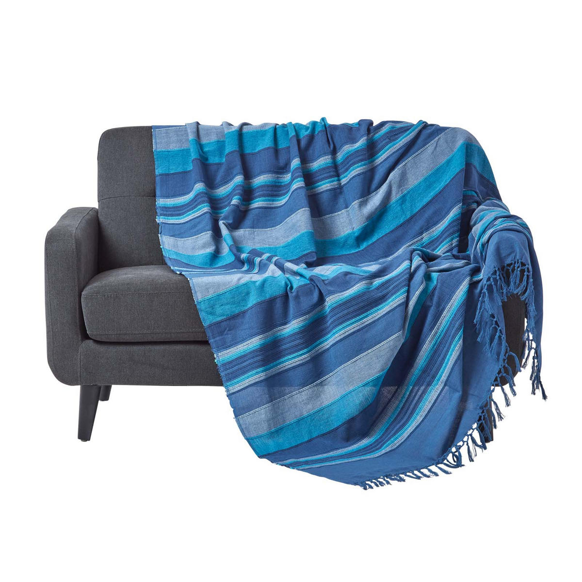 ÜBERWURF Morocco 225/255 cm, 100% Baumwolle gestreift - Blau, Textil (225/255cm) - Homescapes