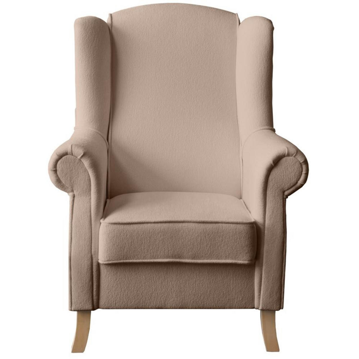 OHRENSESSEL Leonardo hellbraun boucle-stoff - Hellbraun, Holz/Textil (88/118/86cm) - Beautysofa