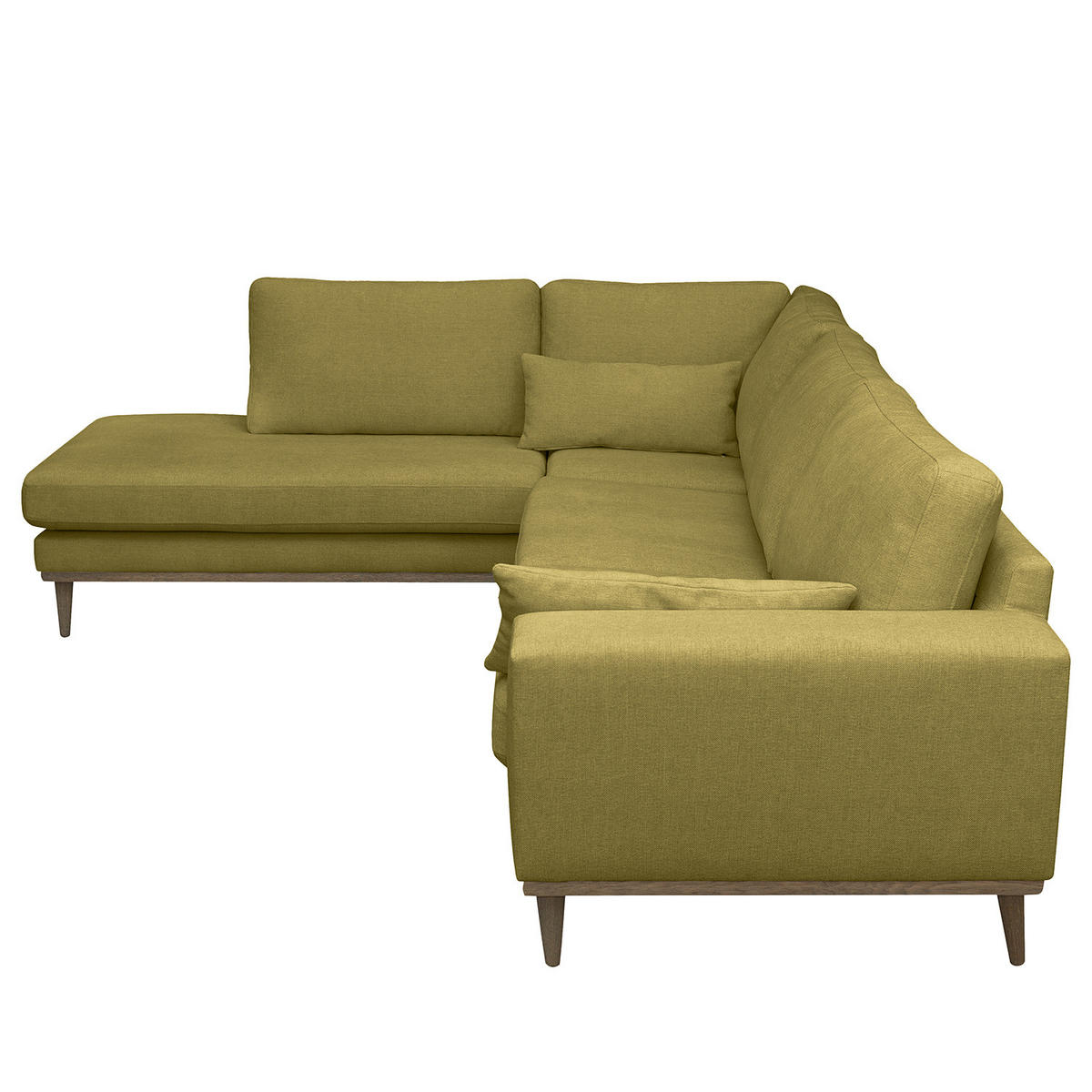 ECKSOFA mit Ottomane - Eichefarben/Olivgrün, Eichenholz/Textil (287/219cm) - home24