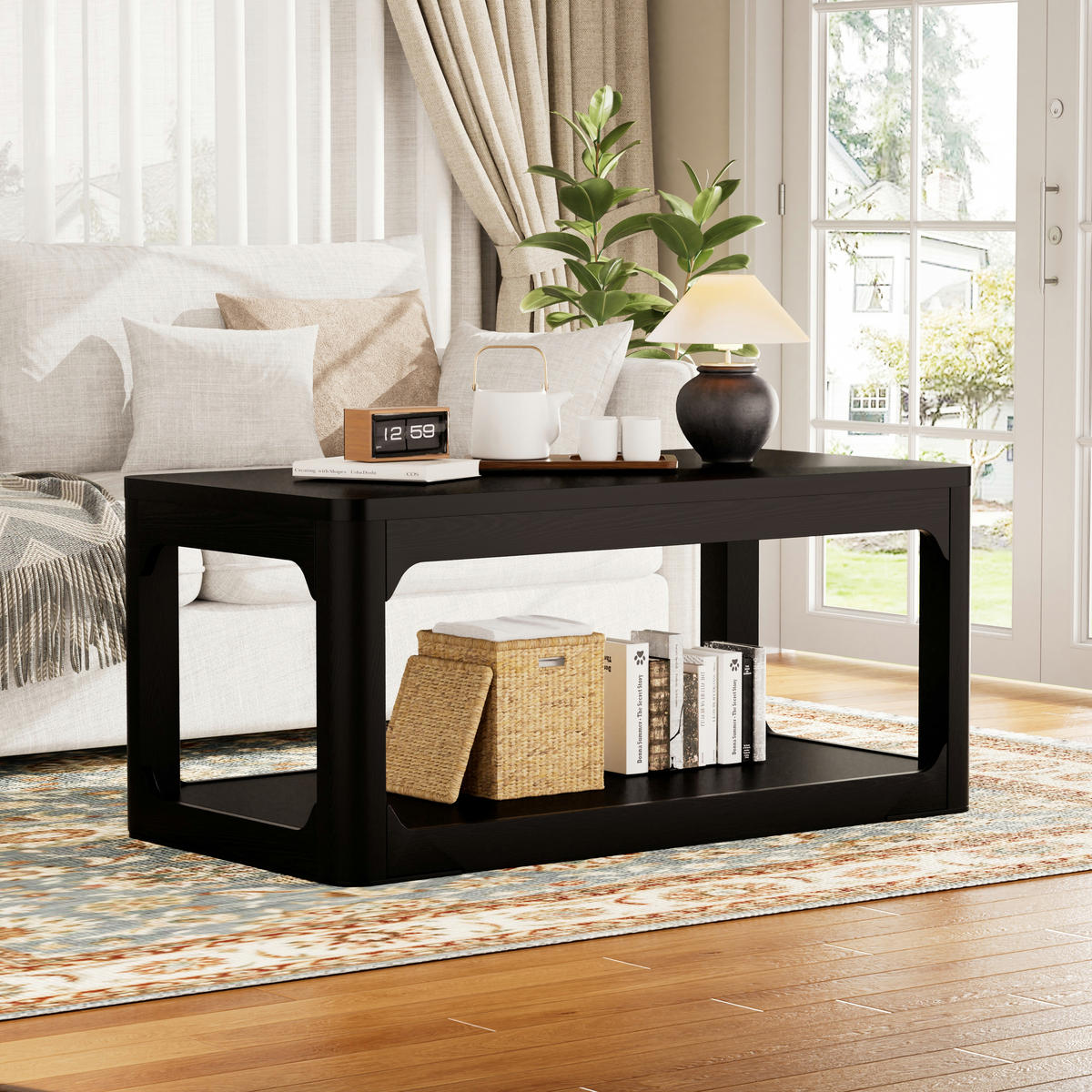 COUCHTISCH in Schwarz mit 2 Ablagefächern und 3 cm starker Tischplatte für Wohn- und Schlafzimmer, B100/T50/H44,5 cm - Schwarz, Holzwerkstoff (50/100/44.5cm) - STILVORA