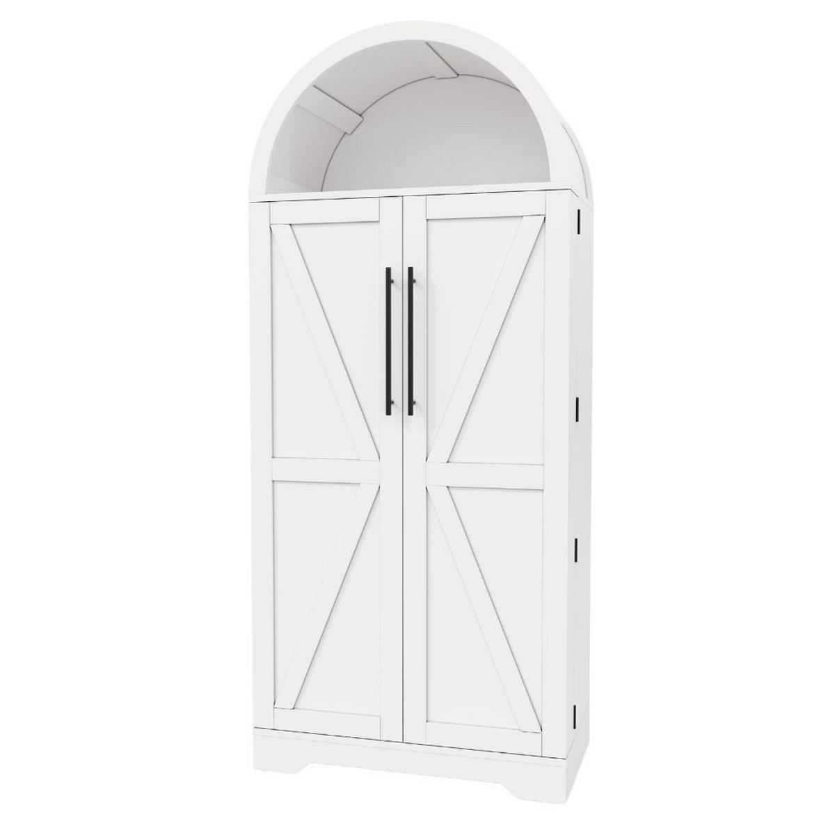 HIGHBOARD Bogenschrank Weiß 165x70x40cm mit Türablagen & offenem Fach Landhausstil - Weiß, Holzwerkstoff (70/165/40cm) - Urban Meuble