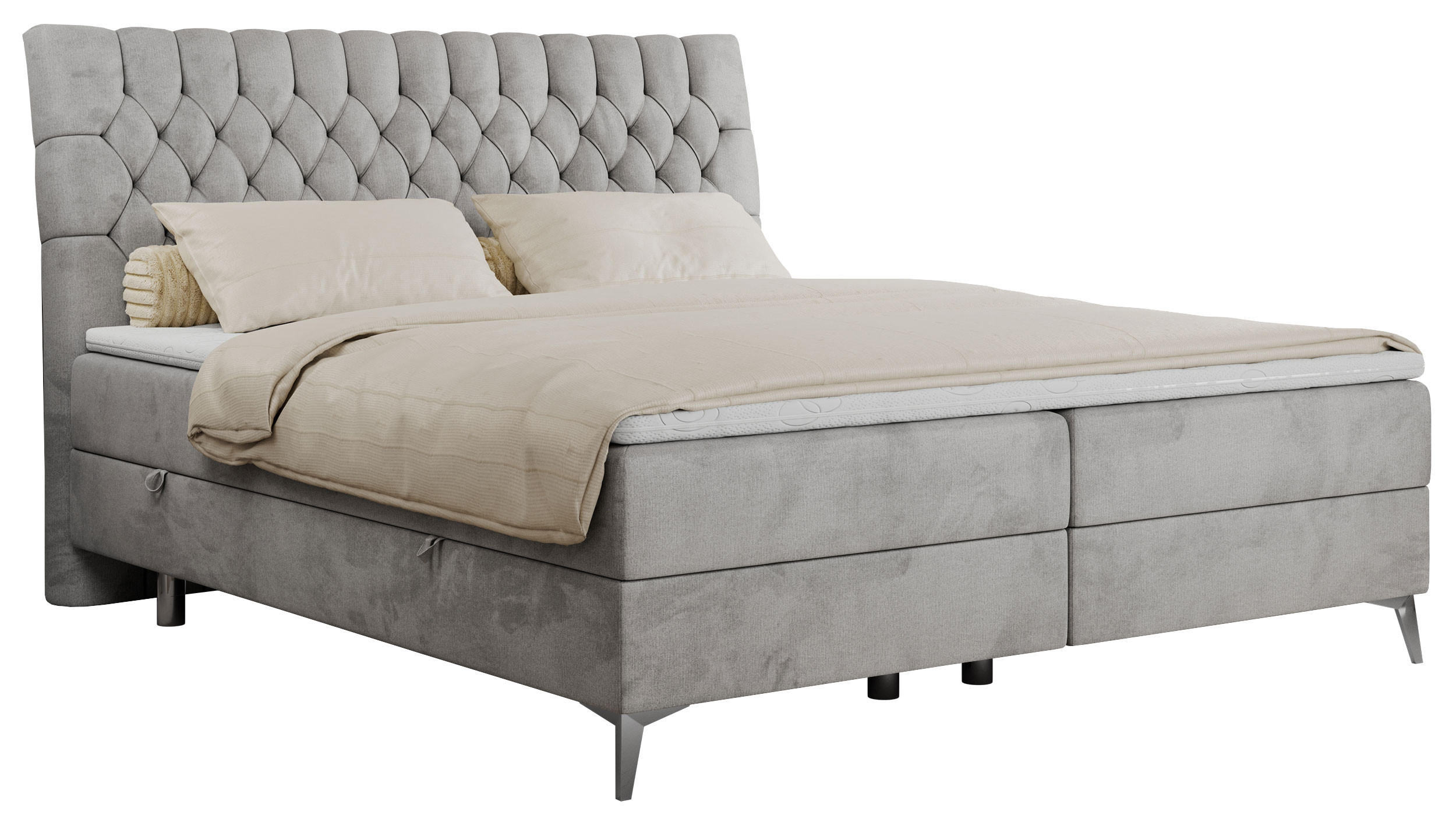 BOXBETT MILEN 200/200 Hellgrau Velvet - H3 - Hellgrau, Holz/Textil (200/200cm) - MKS