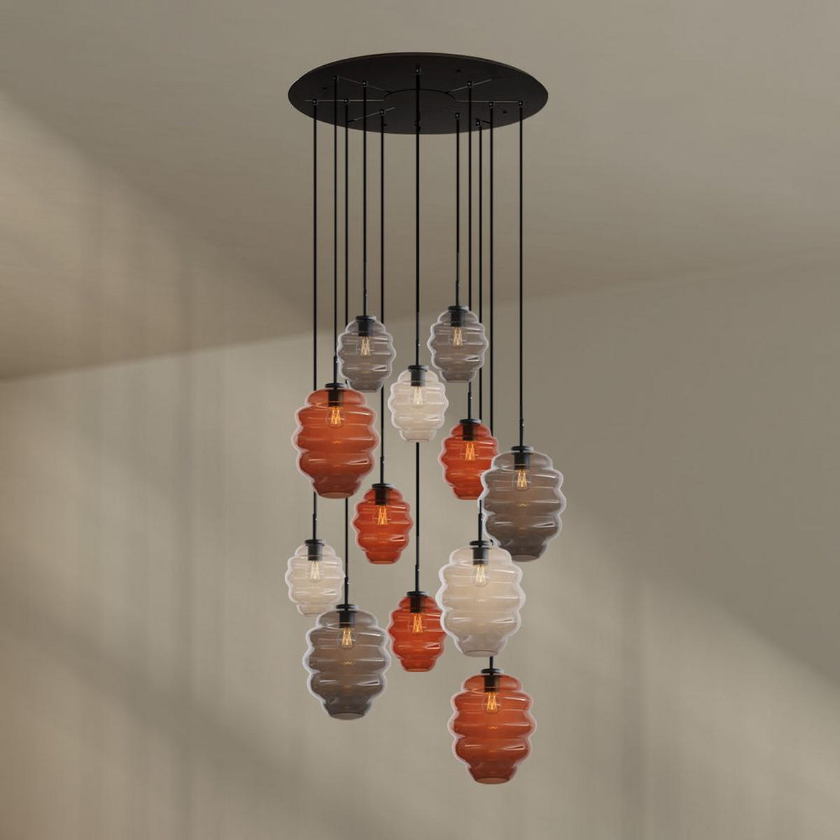 GALERIELEUCHTE Echos 12-flammig Mehrfarbig Ø 18/25cm - Multicolor/Schwarz, Glas (18/18/20cm) - s.luce