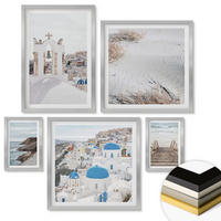 WANDBILDER 5er Set - 50x50 cm & 20x30 cm & 40x60 cm Silberner Rahmen - Meeresarchitektur Santorin - Silberfarben, Kunststoff (40/60cm) - ArtPrintCave