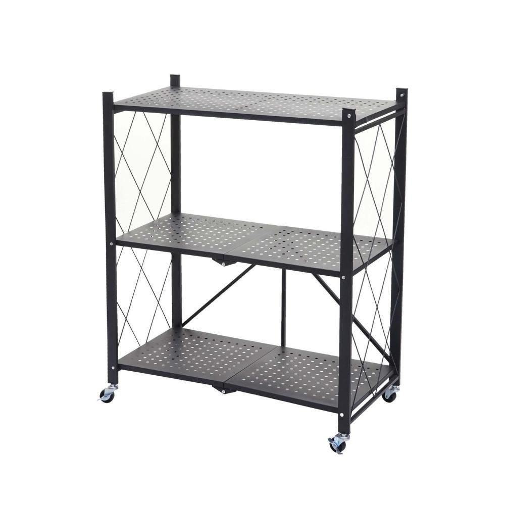 KLAPPREGAL auf Rollen 3 Fachböden Belastbarkeit 150kg 87x72x34 cm Schwarz - Schwarz, Metall (72/87/34cm) - PROREGAL
