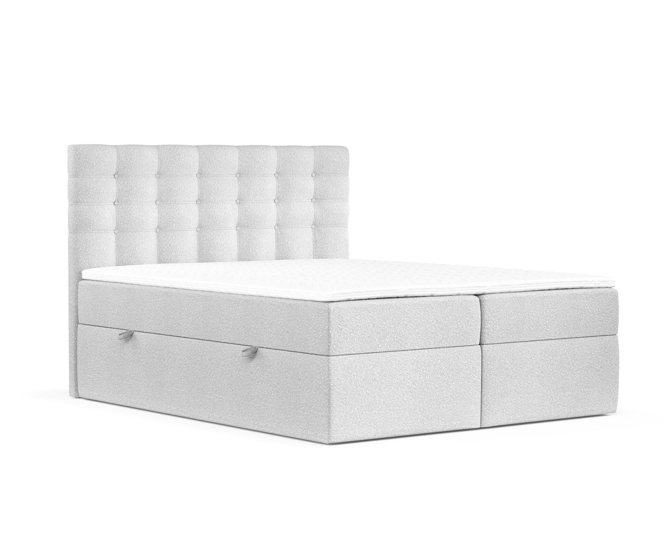 BOXBETT Sansa Hellgrau 160/200 cm mit Taschenmatratze und Topper - Hellgrau/Schwarz, Holz/Holzwerkstoff (160/200cm) - Maison de Reve