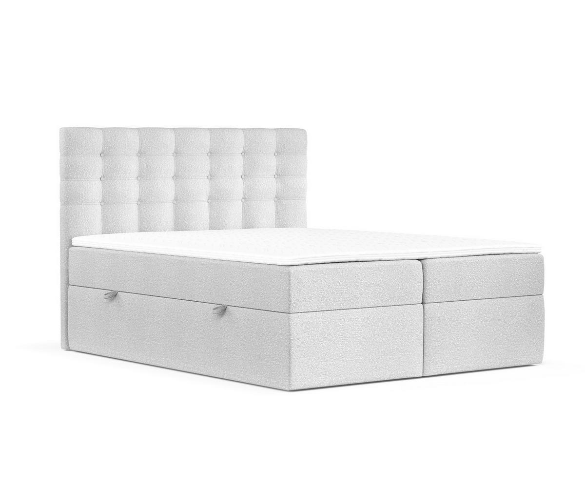 BOXBETT Sansa Hellgrau 160/200 cm mit Taschenmatratze und Topper - Hellgrau/Schwarz, Holz/Holzwerkstoff (160/200cm) - Maison de Reve