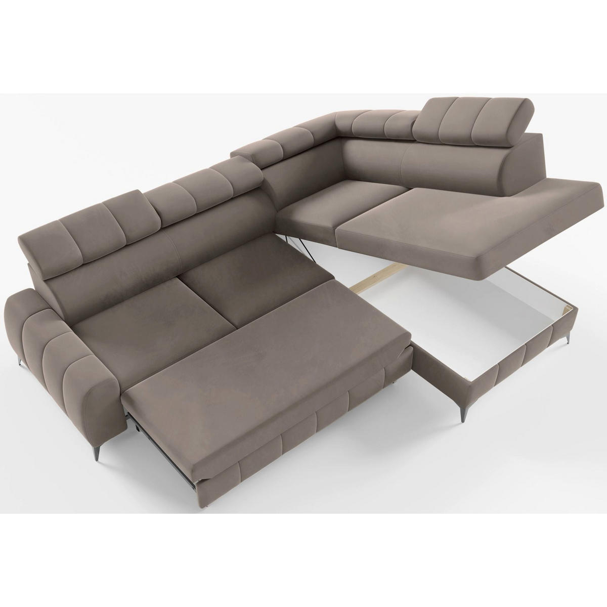 ECKSOFA London Hellbraun Velours - Hellbraun/Schwarz, Textil/Metall (203/274cm) - Selsey