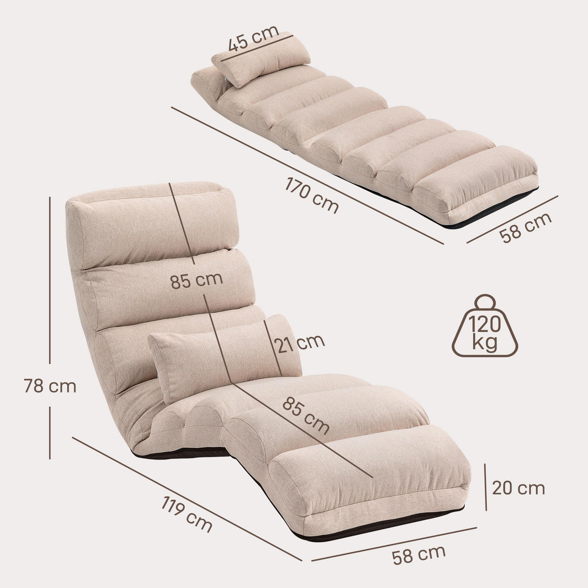 SCHLAFSESSEL DE-13443 Beige - Beige, Textil (58/78/119cm) - ComfortXL
