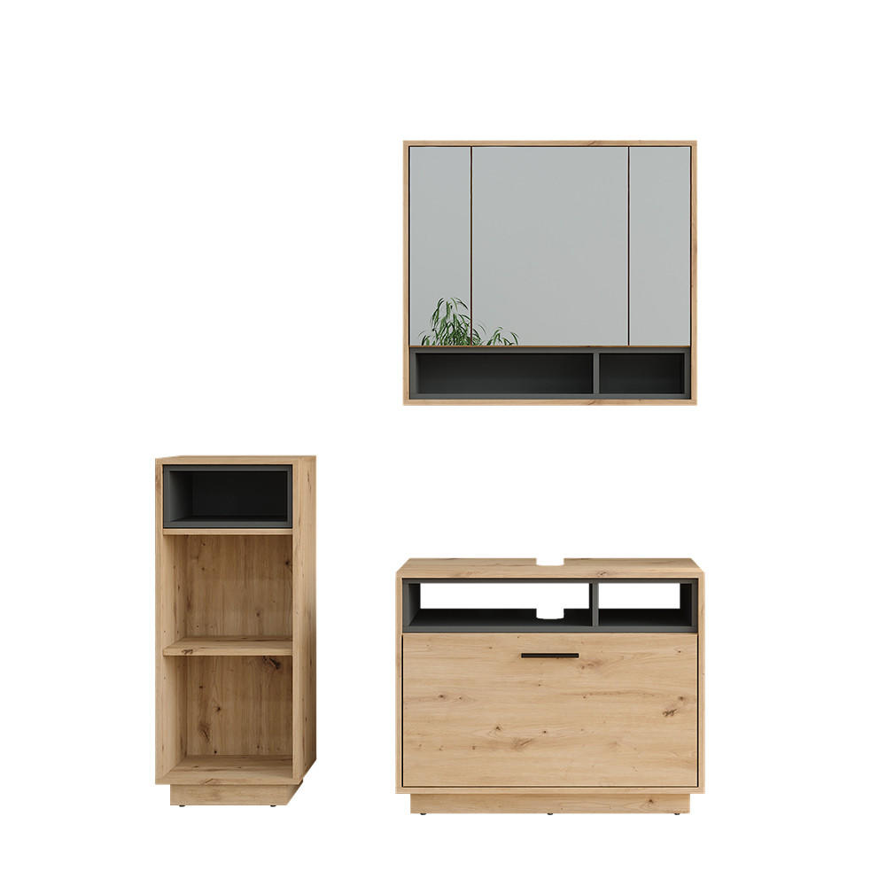 SADA KOUPELNOVÉHO NÁBYTKU Beatrice Dub Artisan/antracit - antracitová/dub artisan, kompozitní dřevo (80/64/35cm) - Vicco