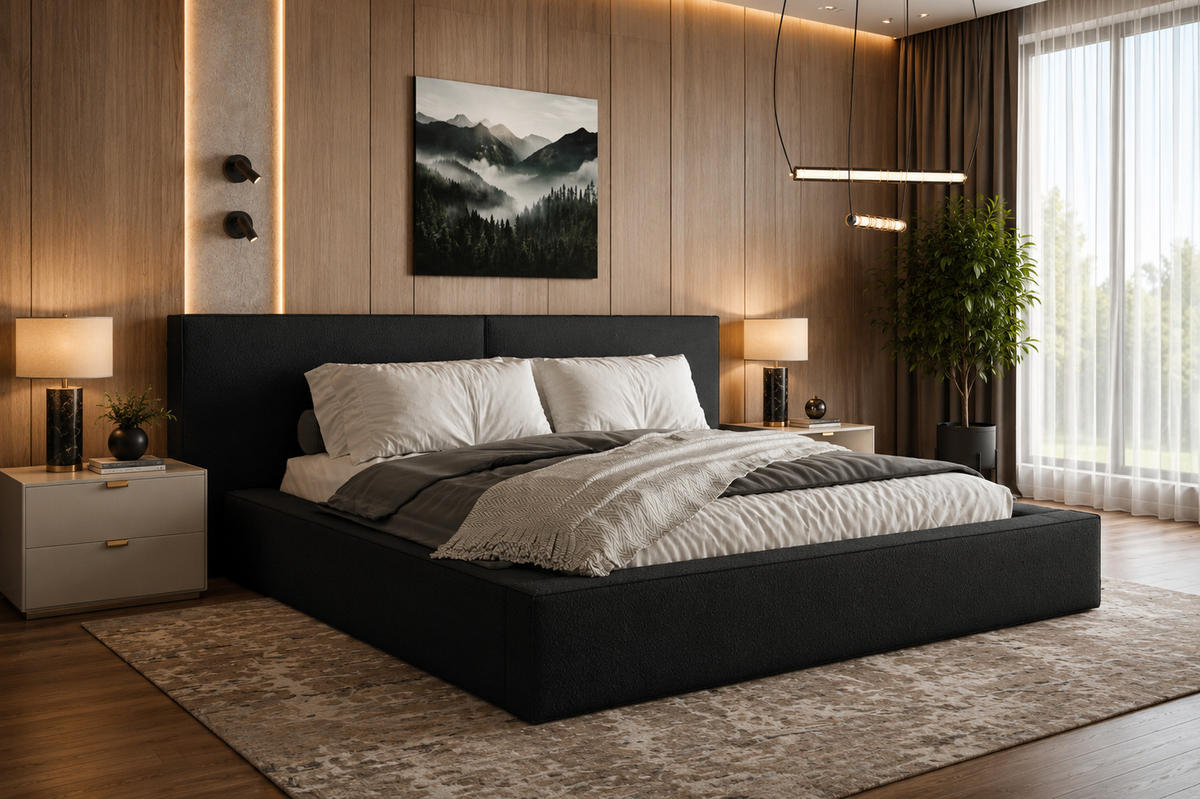 POLSTERBETT 06 Bouclé 140 x 200 cm – Arena - mit Bettkasten und Metall-Lattenrost - Schwarz, Metall (206/234cm) - ROYAL24_MARKT