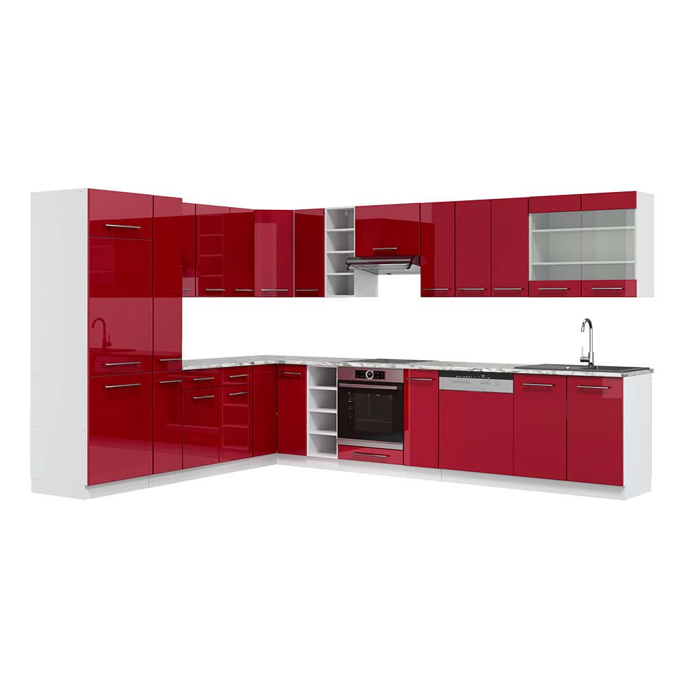 ECKKÜCHE Fame-Line Bordeaux Hochglanz/Weiß 347 x 257 cm, AP Marmor - Bordeaux/Weiß, Holzwerkstoff (347/81.6/60cm) - Vicco
