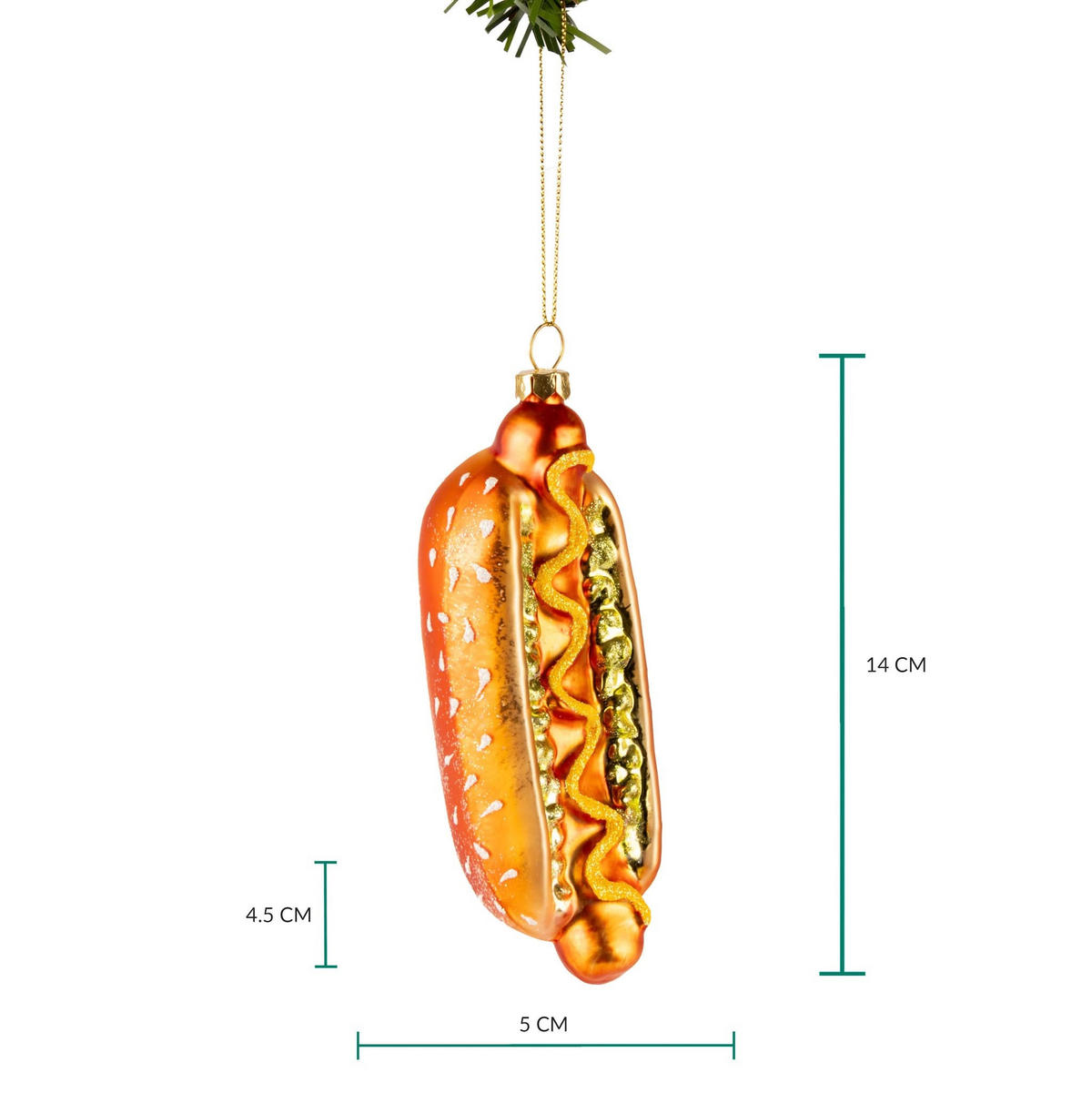 WEIHNACHTSKUGEL Hot Dog 14 cm - Goldfarben, Glas (5/14/1cm)