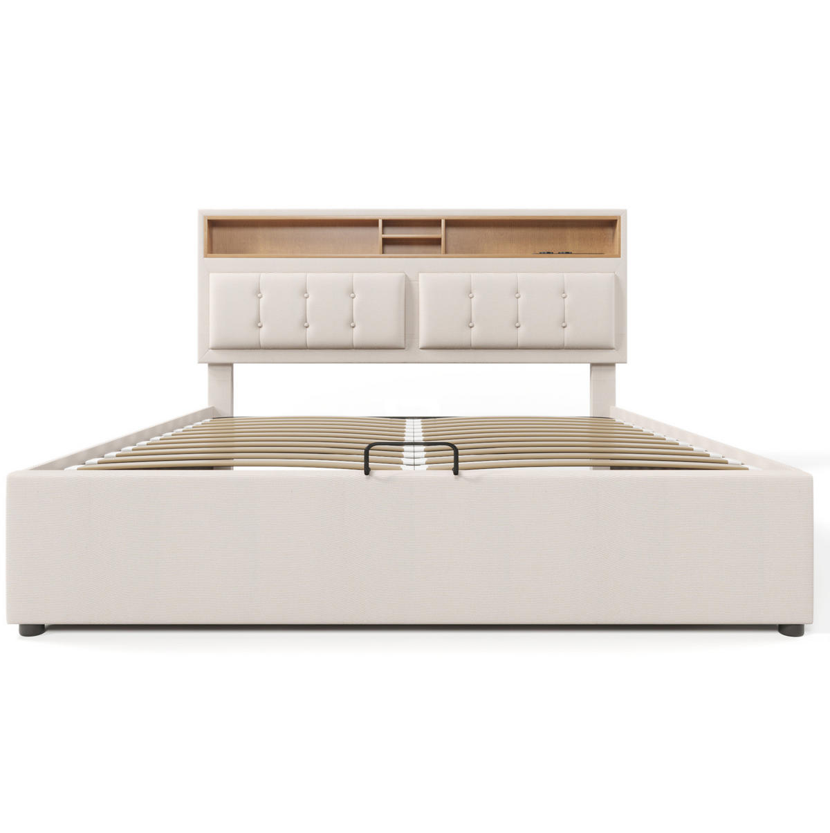 POLSTERBETT 140/200 cm Beige mit USB-Anschluss und verstellbarem Kopfteil - Beige, Textil (140/200cm) - OKWISH