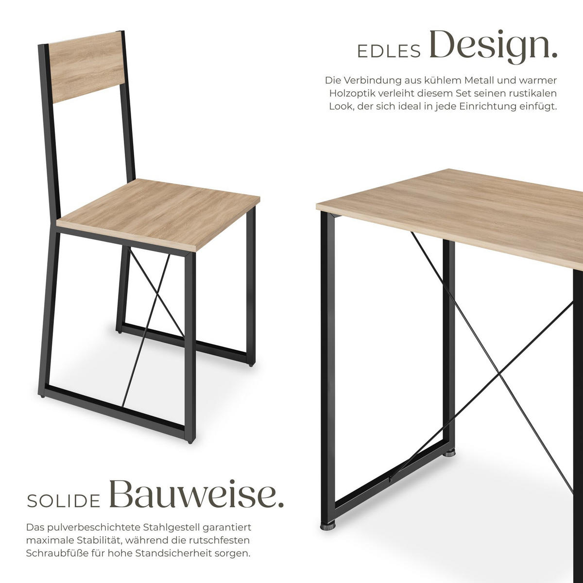 SITZGRUPPE Margate, mit höhenverstellbaren Kunststofffüßen, Industrial Holz hell, Eiche Sonoma - Naturfarben, Holzwerkstoff (80/90/138cm) - tectake