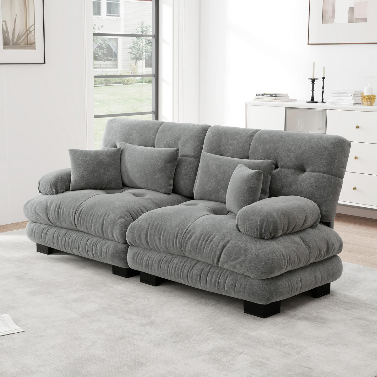 SOFA in Grau aus Chenille mit modularen Elementen - Grau, Textil (77/81/220cm) - Flora Grace