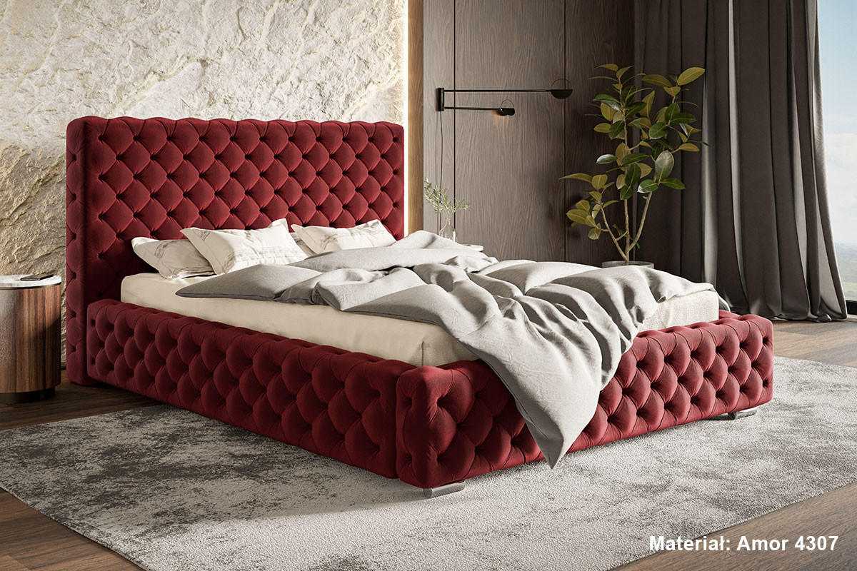 POLSTERBETT 160x200 mit Bettkasten Adonis, Glamour, Rot - Rot, Holz/Textil (160/200cm) - Emporius