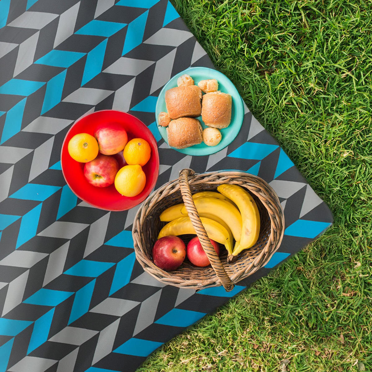 PICKNICKDECKE 200/200 cm - Blau/Grau, Textil (200/200cm) - Outtec