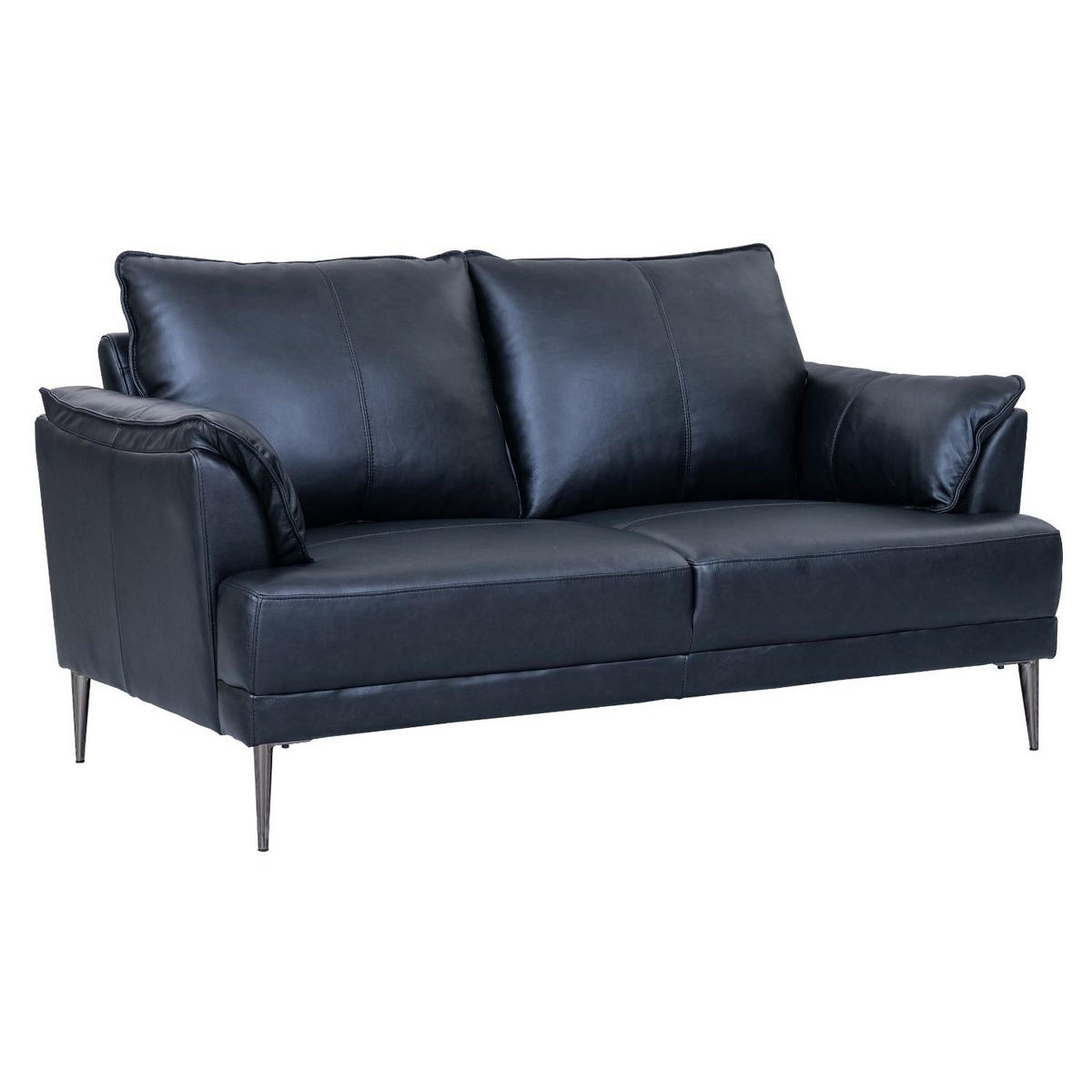 ZWEISITZER-SOFA Echtleder Schwarz - Schwarz, Leder/Metall (160/88/90cm) - Furnhouse