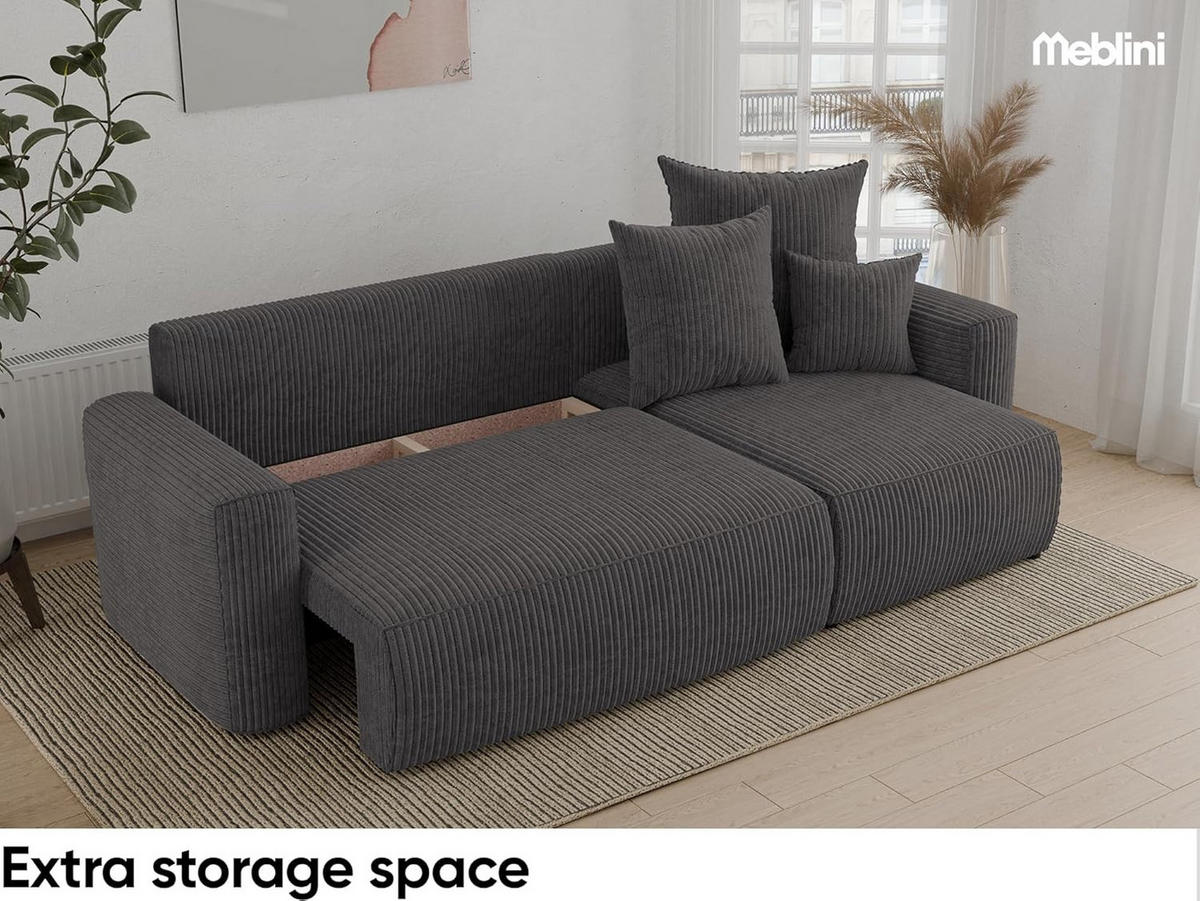 ECKSOFA DAVE L - Schwarz/Grau, Holzwerkstoff (238/87cm) - Meblini