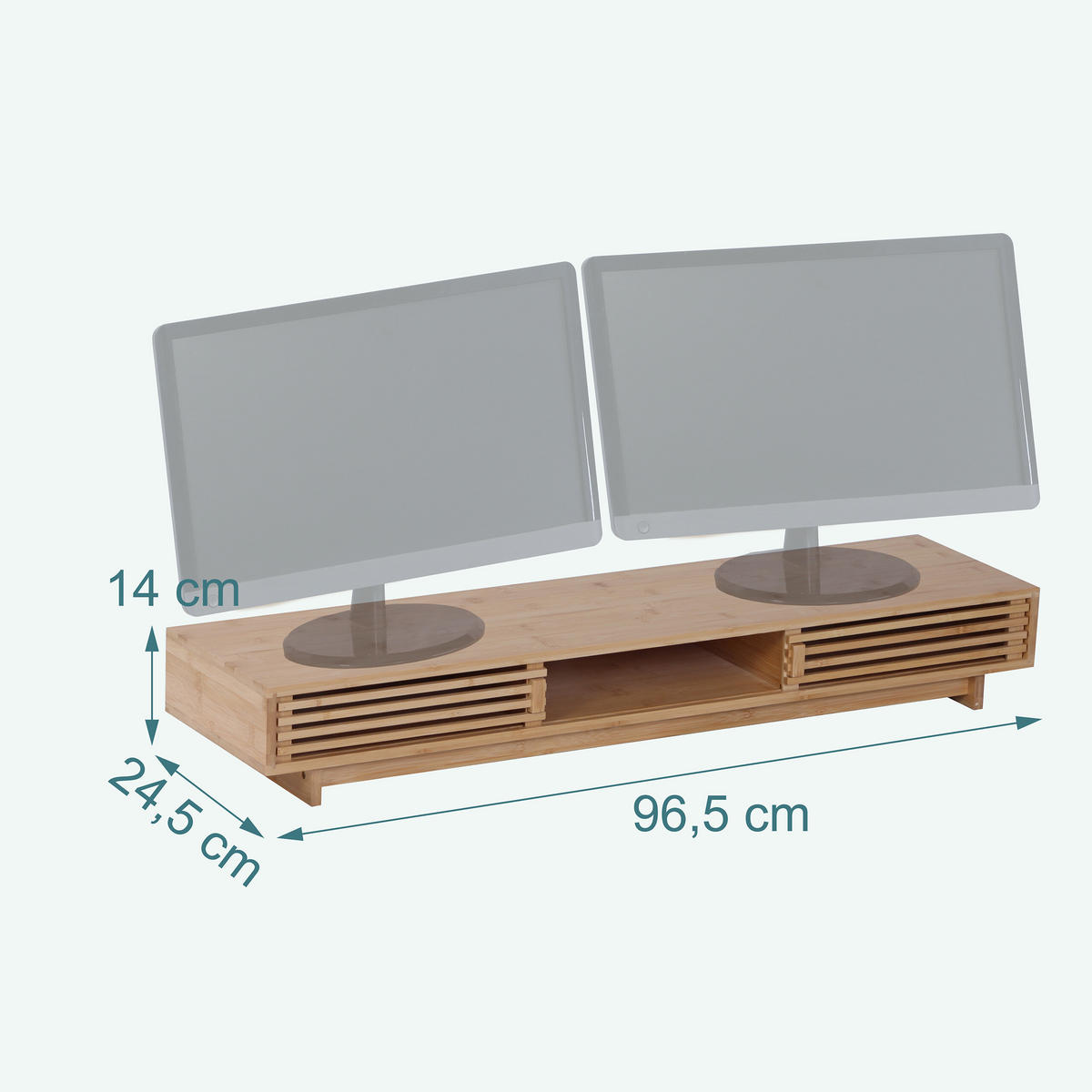 MONITORSTÄNDER Natur Bambus 3 Fächer - Hellbraun, Holz/Textil (24.5/96.5/14cm) - Relaxdays