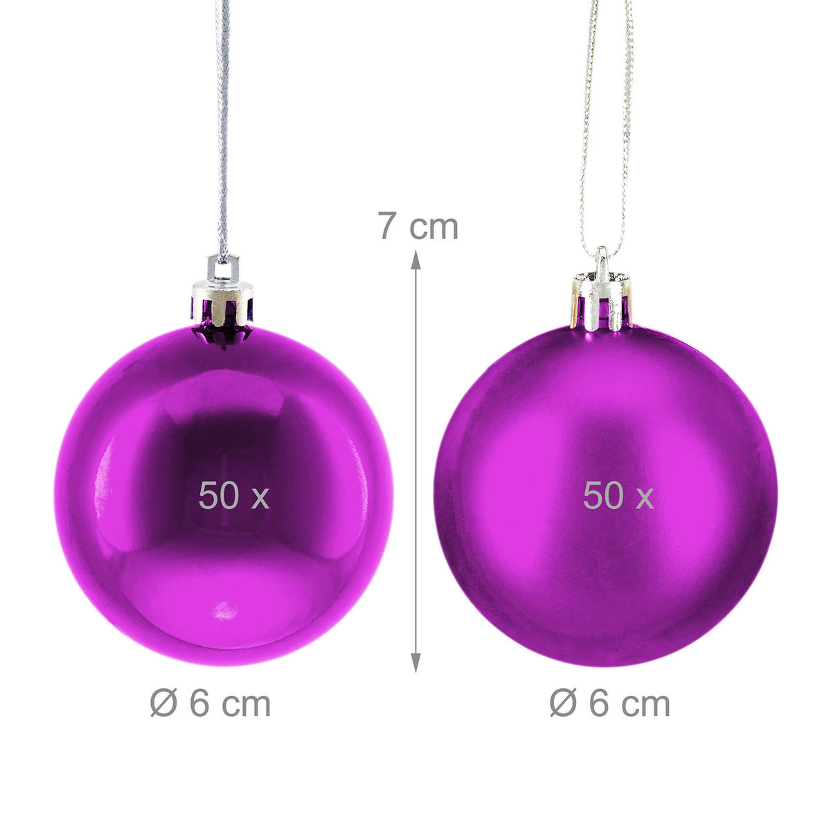 100XWEIHNACHTSKUGELN - Pink, Kunststoff (6/7/6cm) - Relaxdays