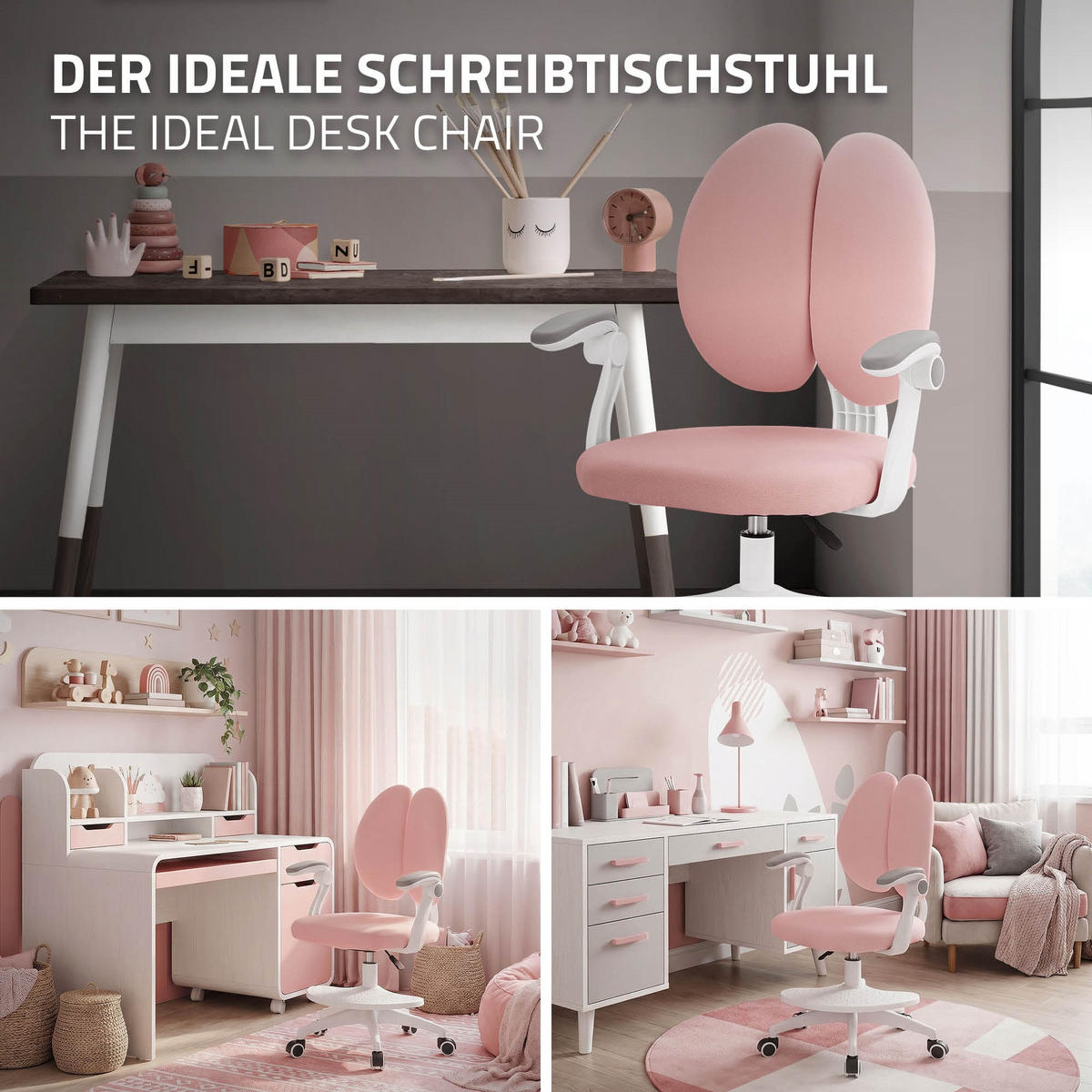 KINDERSCHREIBTISCHSTUHL Rosa 95-107 cm aus Polyester - Pink/Weiß, Kunststoff/Textil (53/107/53cm) - ML-DESIGN