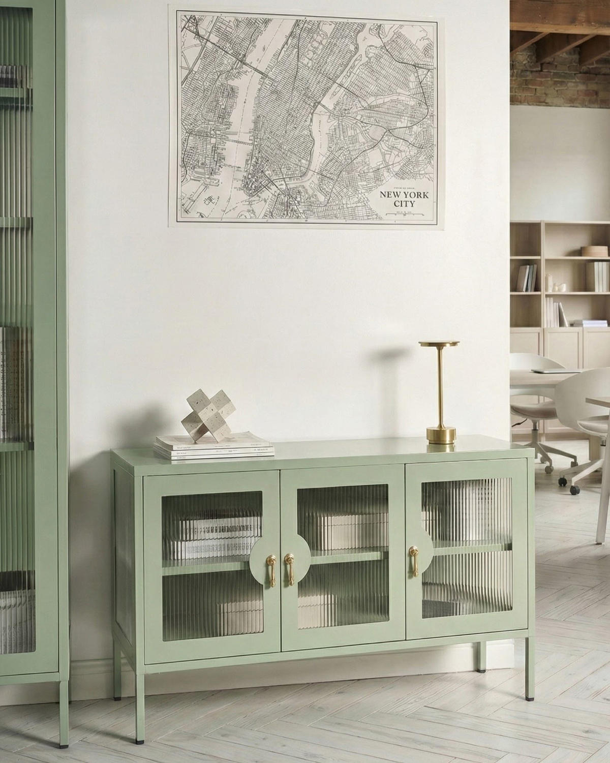 SIDEBOARD mit 3 Türen Metall Mintgrün Gleora - Mintgrün/Grün, Metall (120/65/40cm) - Beliani