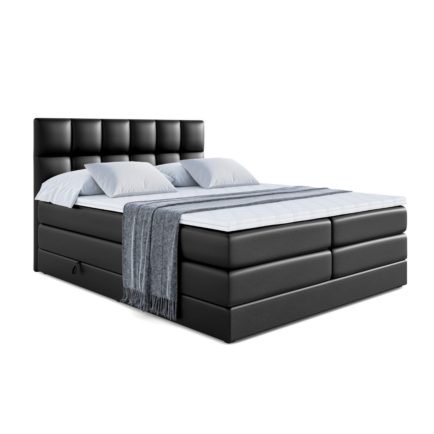 Altdecor Boxspringbett Schwarz Hochglanz 180x200 cm