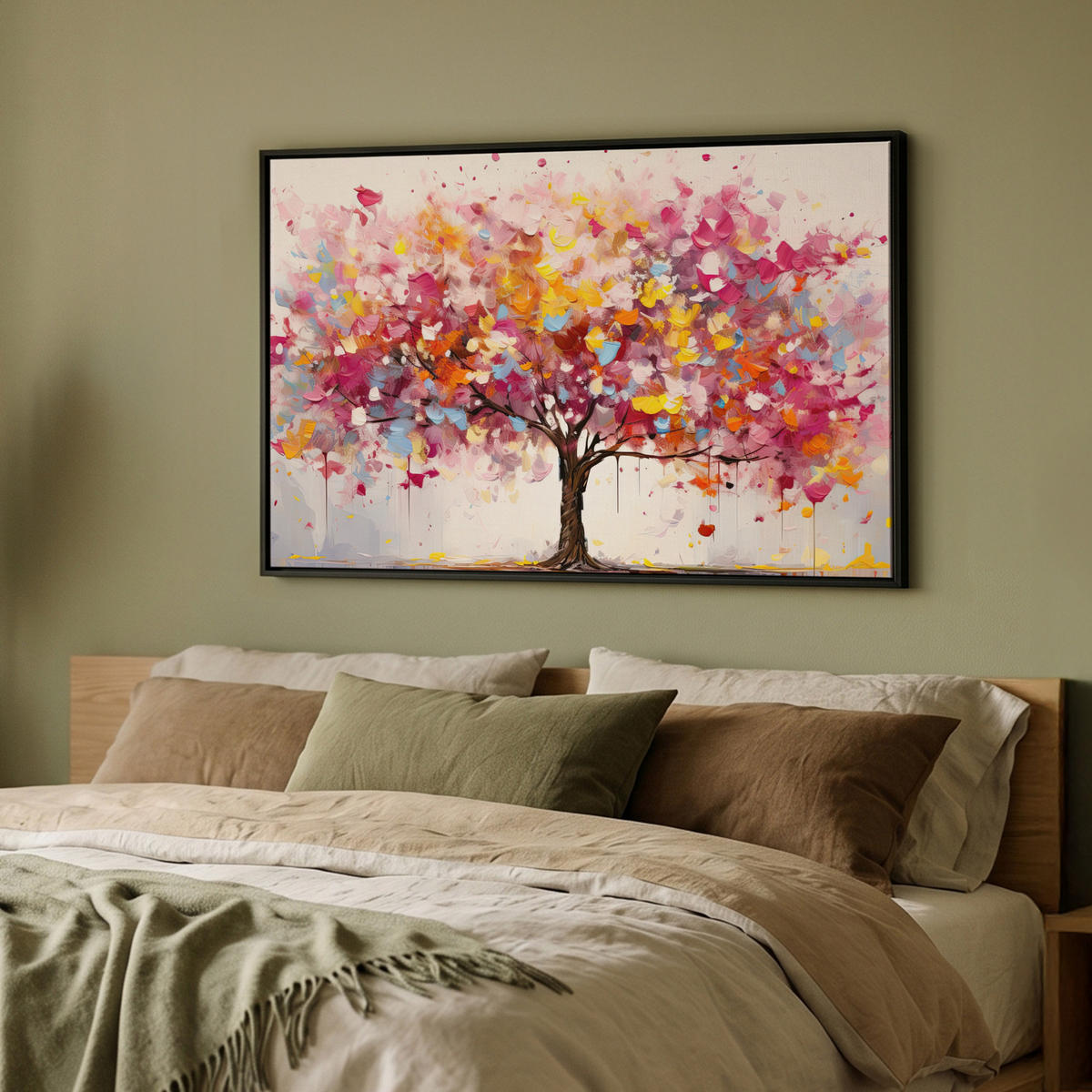 LEINWAND Bilder mit Rahmen - Aquarell - Baum - Kunst - Abstrakt - 90x60 - Multicolor, Textil (90/60cm) - MuchoWow