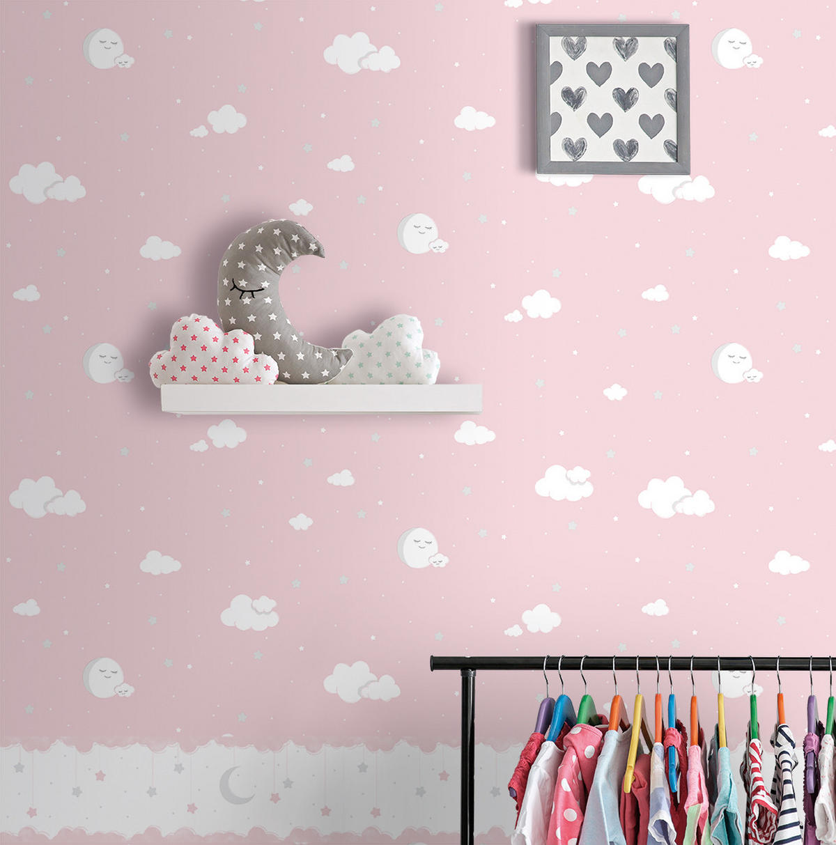 TAPETE kleine Wolken 53 cm x 10 m - Pink, Papier (53/0.1cm) - Sanders & Sanders