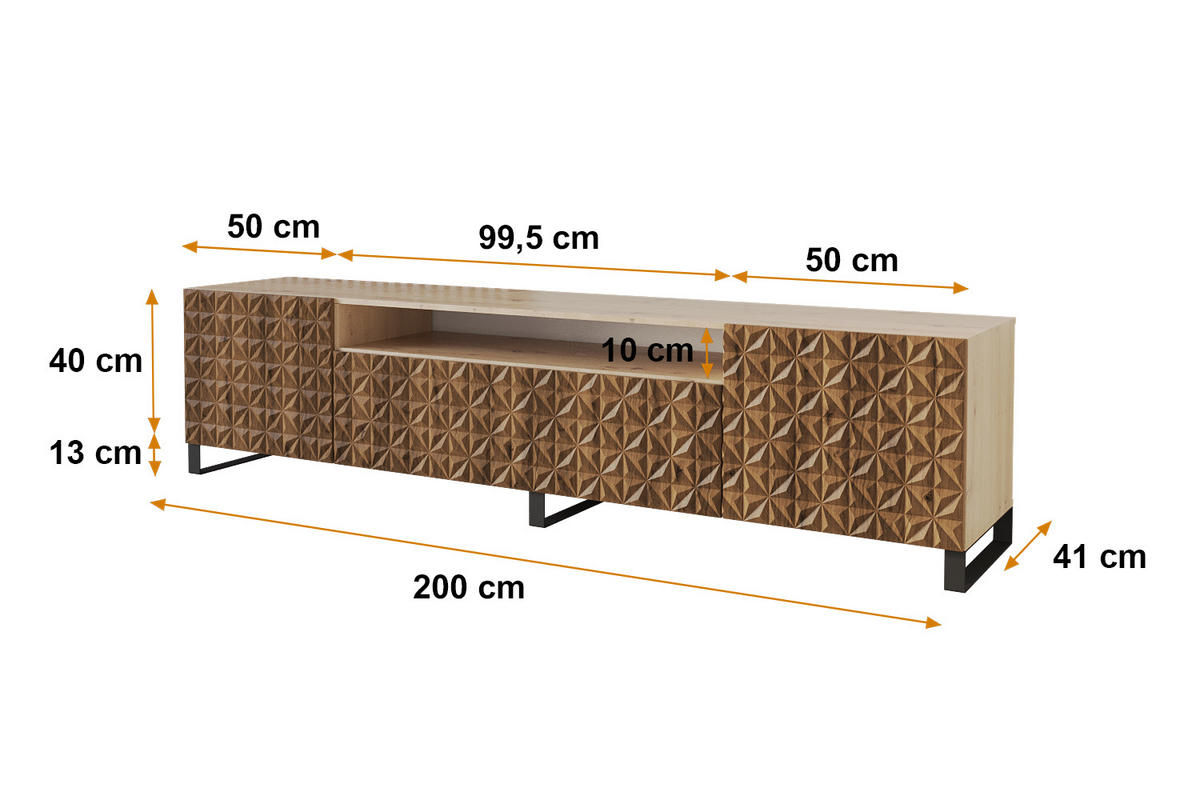 LOWBOARD VIRA-S 200x53x41 cm - Artisan / Katania - Eiche Wotan/Schwarz, Holzwerkstoff (200/53/41cm) - ALTDECOR